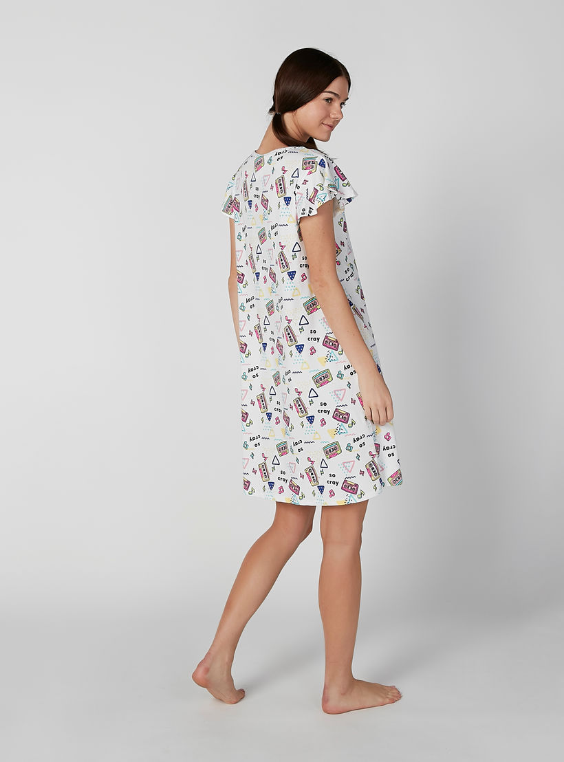 قميص نوم بياقة مستديرة وأكمام قصيرة وطبعات - طقم من قطعتين-women-clothing-nightwear-nighties-image-5
