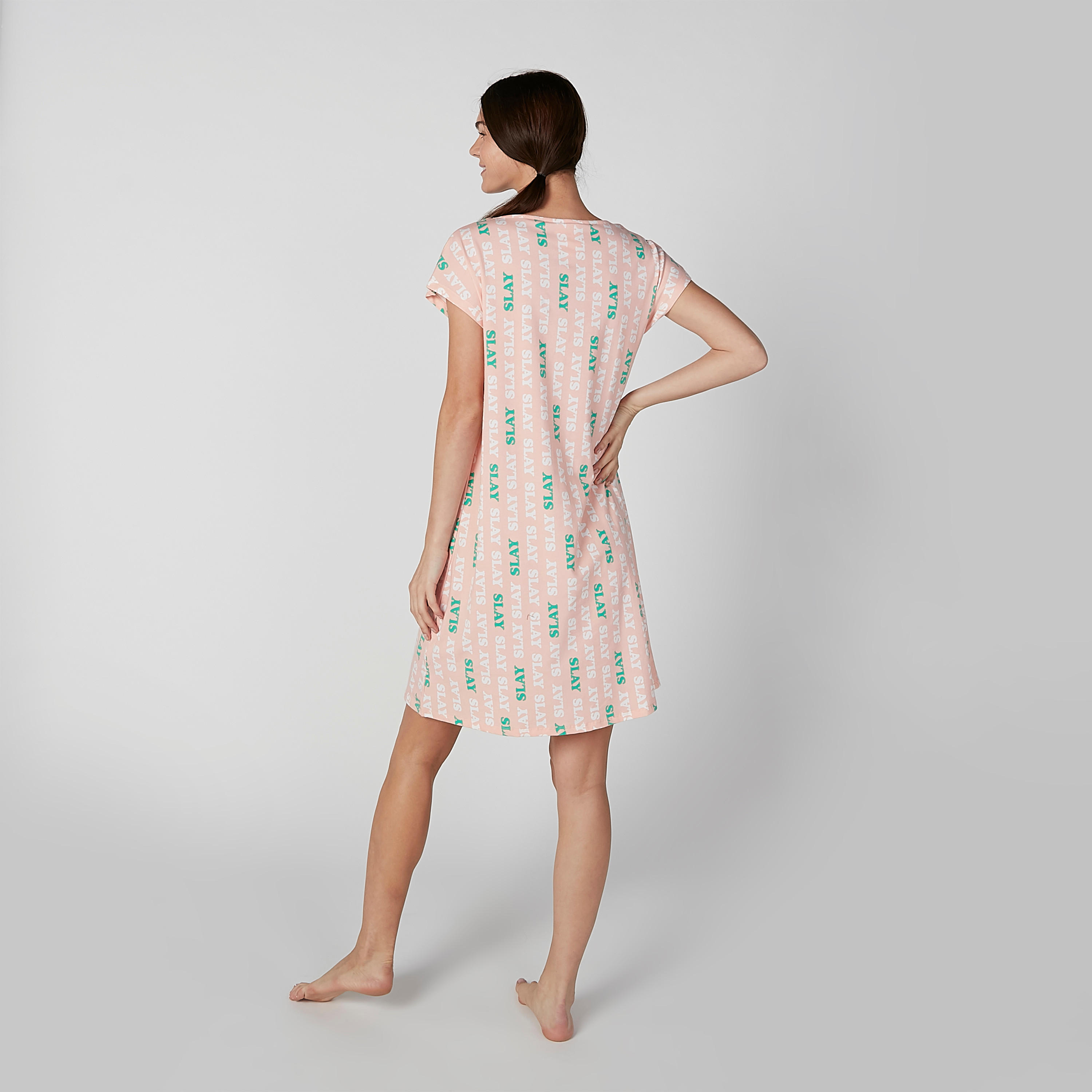 قميص نوم بياقة مستديرة وأكمام قصيرة وطبعات - طقم من قطعتين-women-clothing-nightwear-nighties-image-5