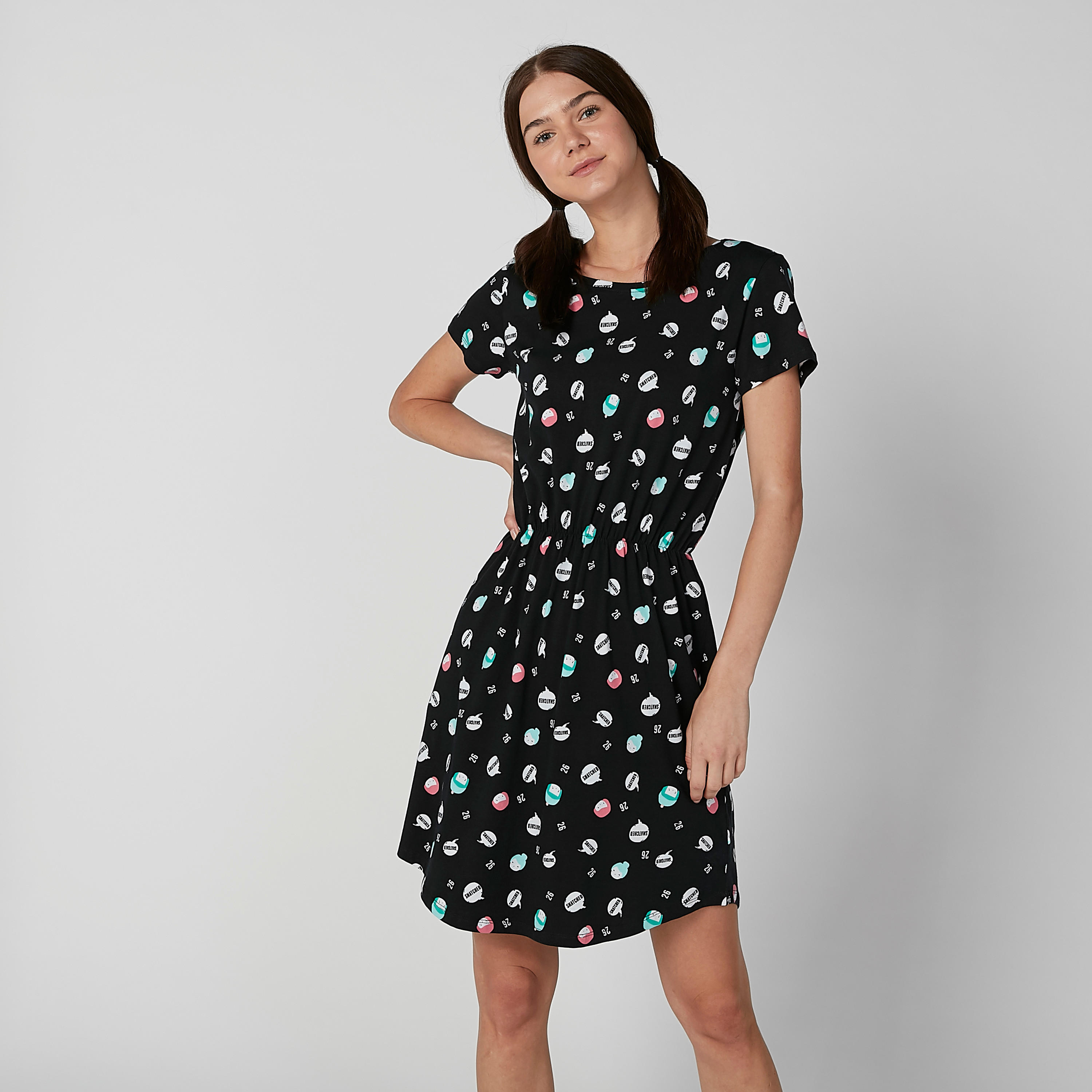 قميص نوم بياقة مستديرة وأكمام قصيرة وطبعات - طقم من قطعتين-women-clothing-nightwear-nighties-image-2