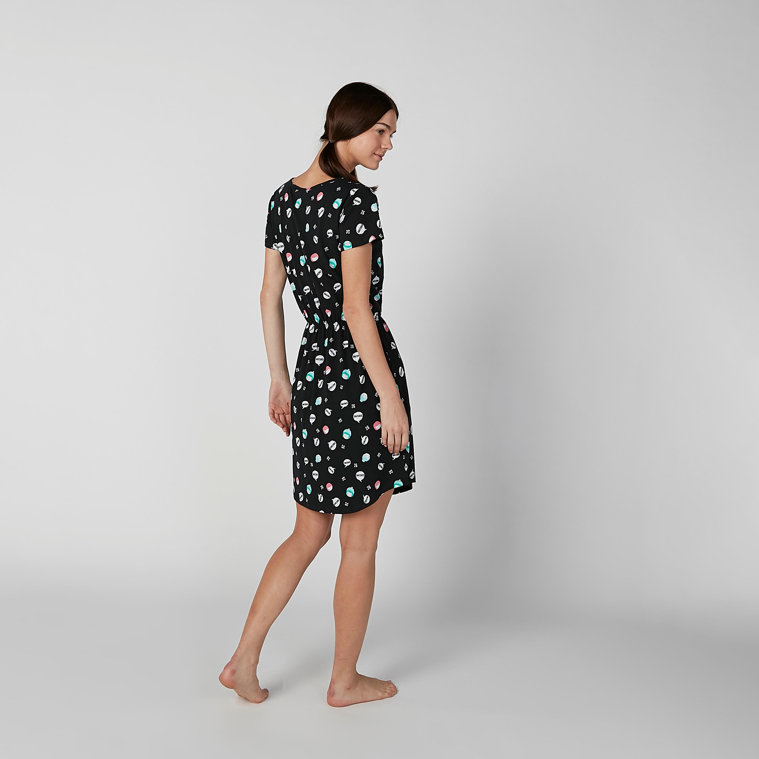 قميص نوم بياقة مستديرة وأكمام قصيرة وطبعات - طقم من قطعتين-women-clothing-nightwear-nighties-image-4