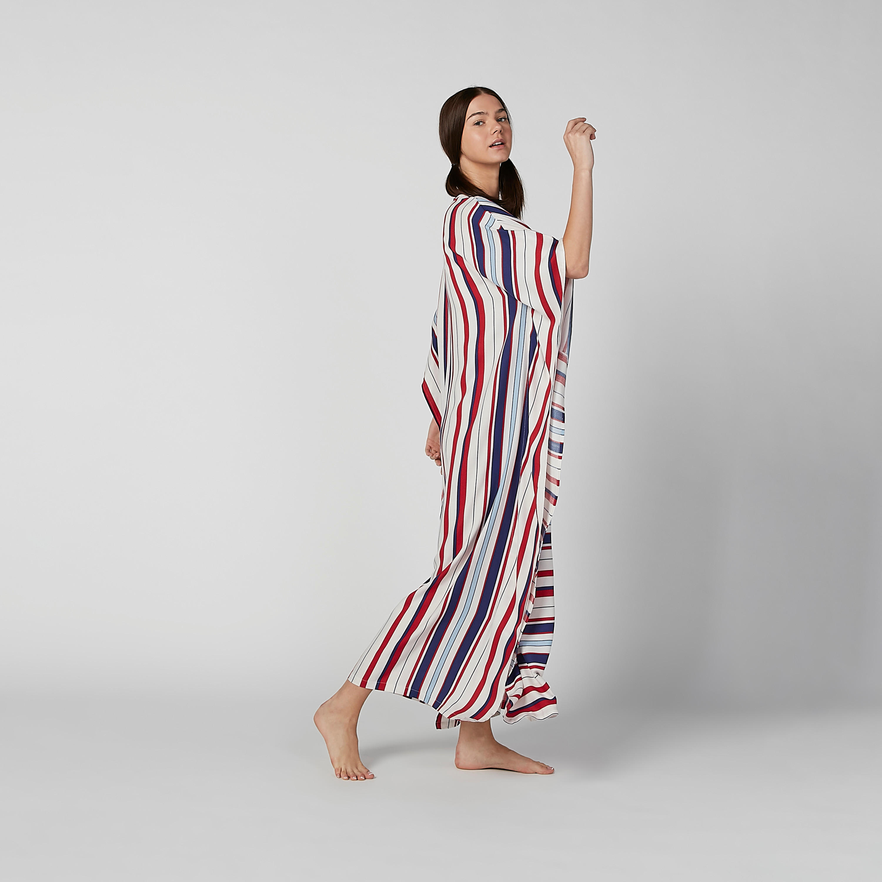 Striped Kaftan Sleep Dress with V-Neck-women-clothing-nightwear-nighties-image-1