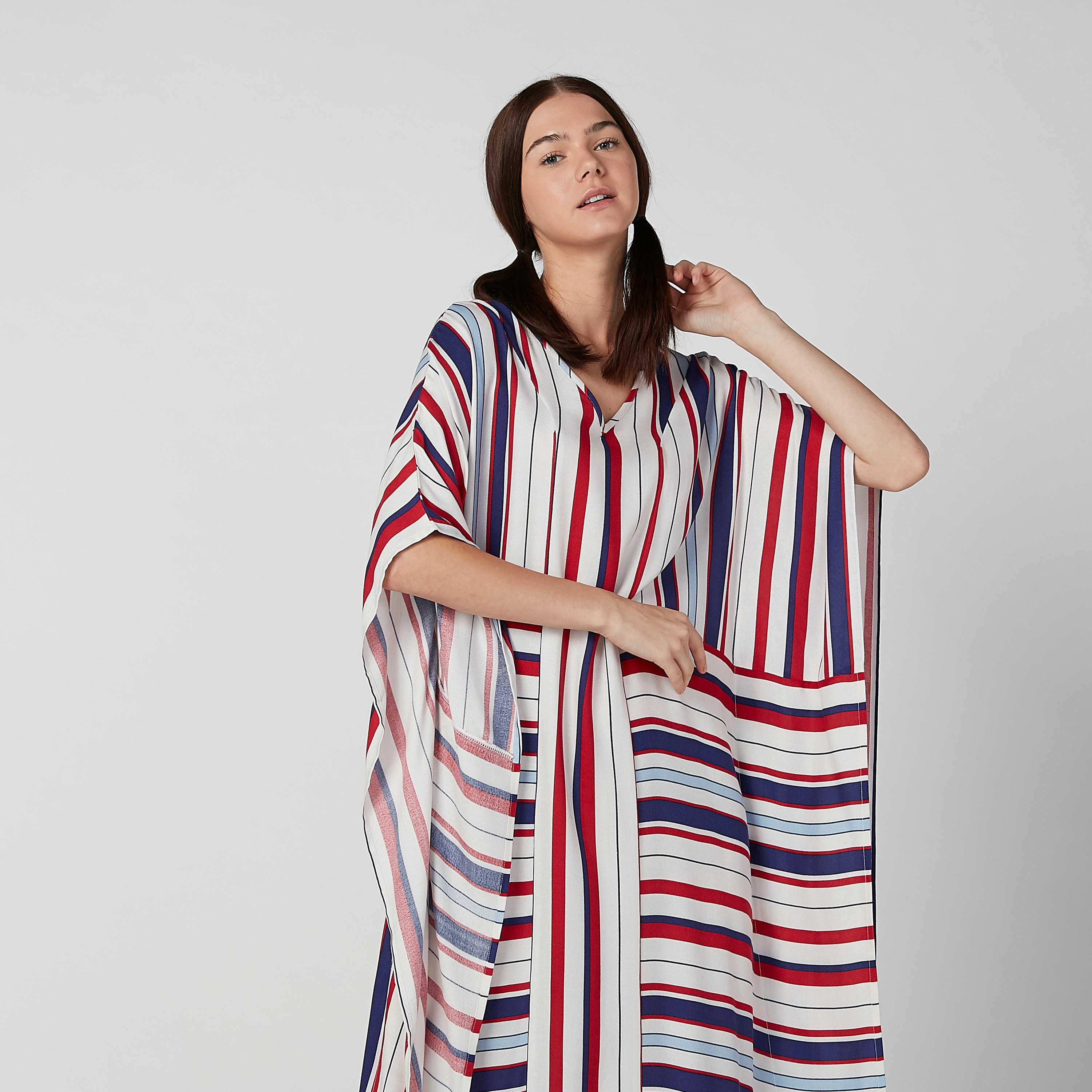Striped Kaftan Sleep Dress with V-Neck-women-clothing-nightwear-nighties-image-3