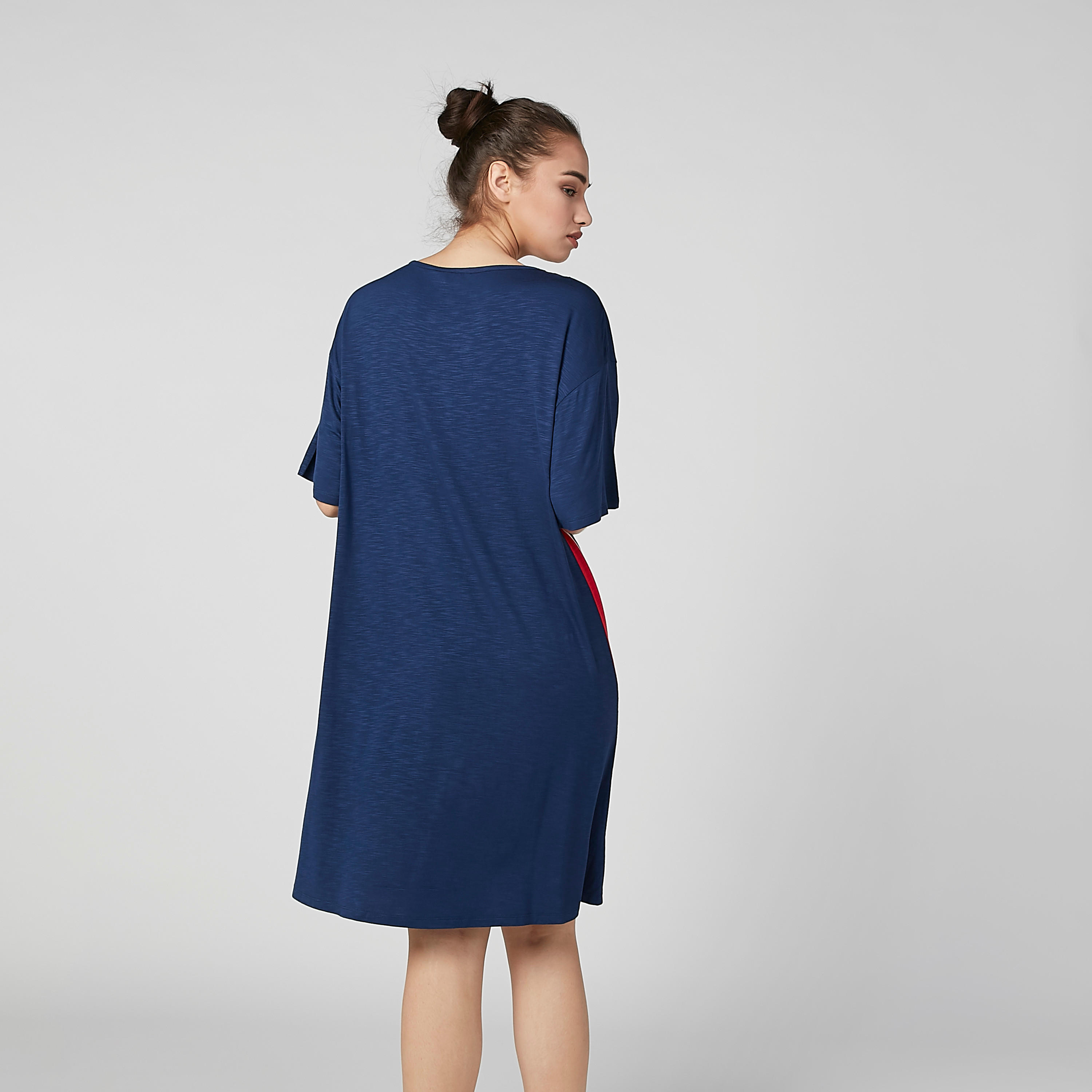Colour Block Sleep Dress with Round Neck and Drop Shoulder Sleeves-women-clothing-nightwear-nighties-image-3