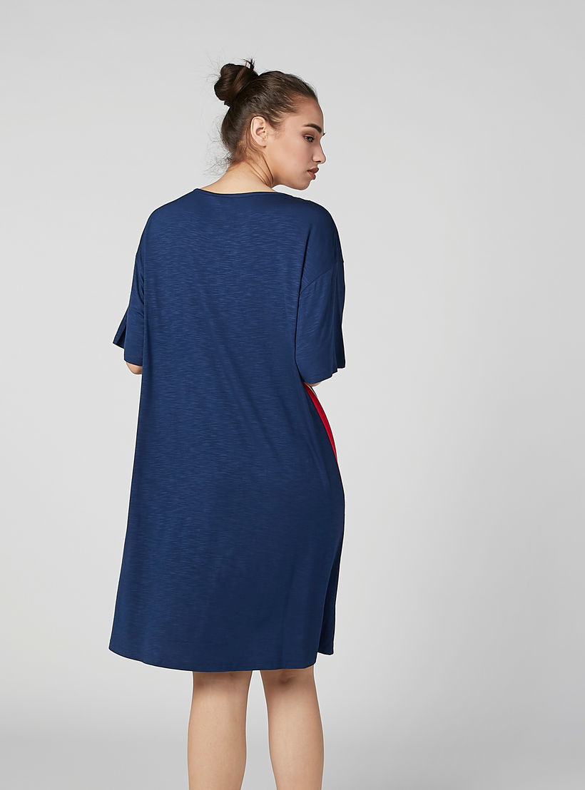 Colour Block Sleep Dress with Round Neck and Drop Shoulder Sleeves-women-clothing-nightwear-nighties-image-3