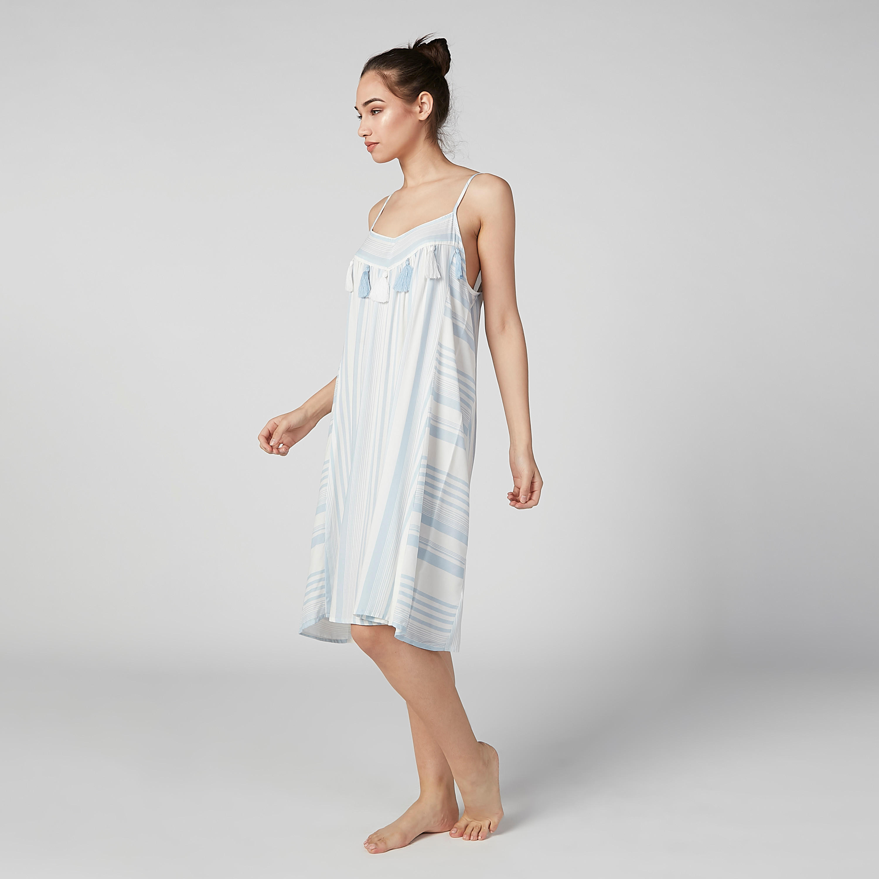 Striped Nightie with V-neck and Spaghetti Straps-women-clothing-nightwear-nighties-image-2