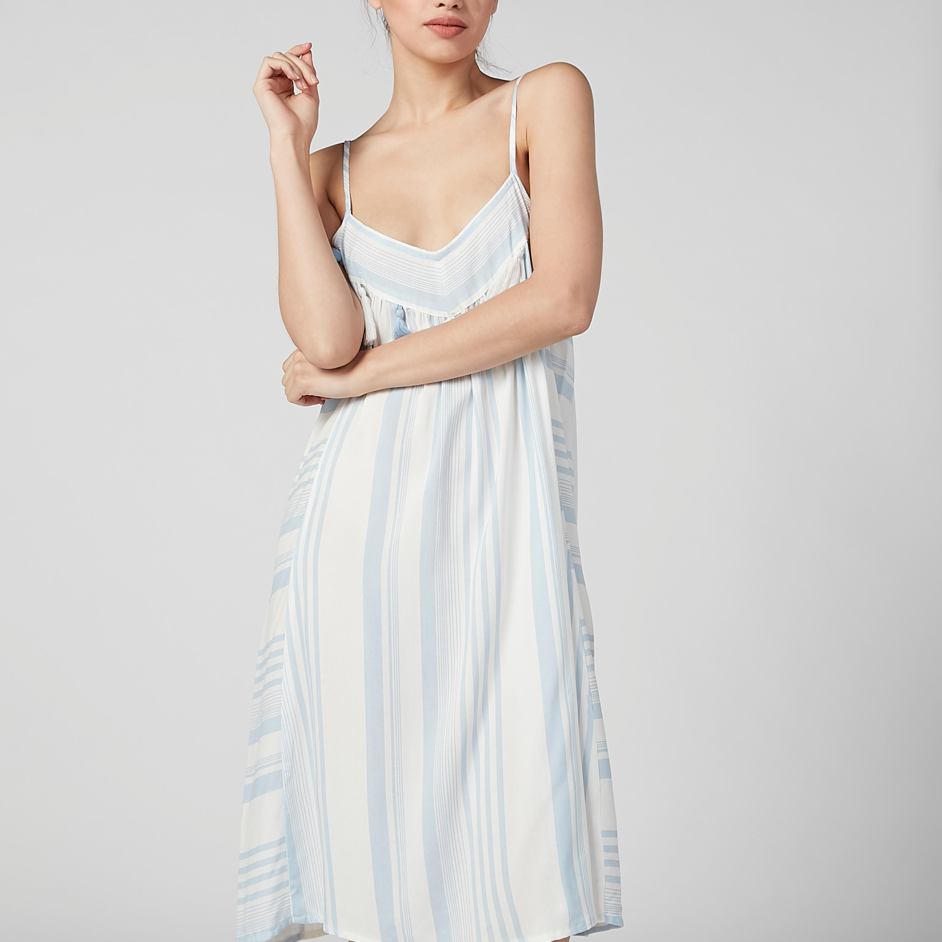 Striped Nightie with V-neck and Spaghetti Straps-women-clothing-nightwear-nighties-image-4