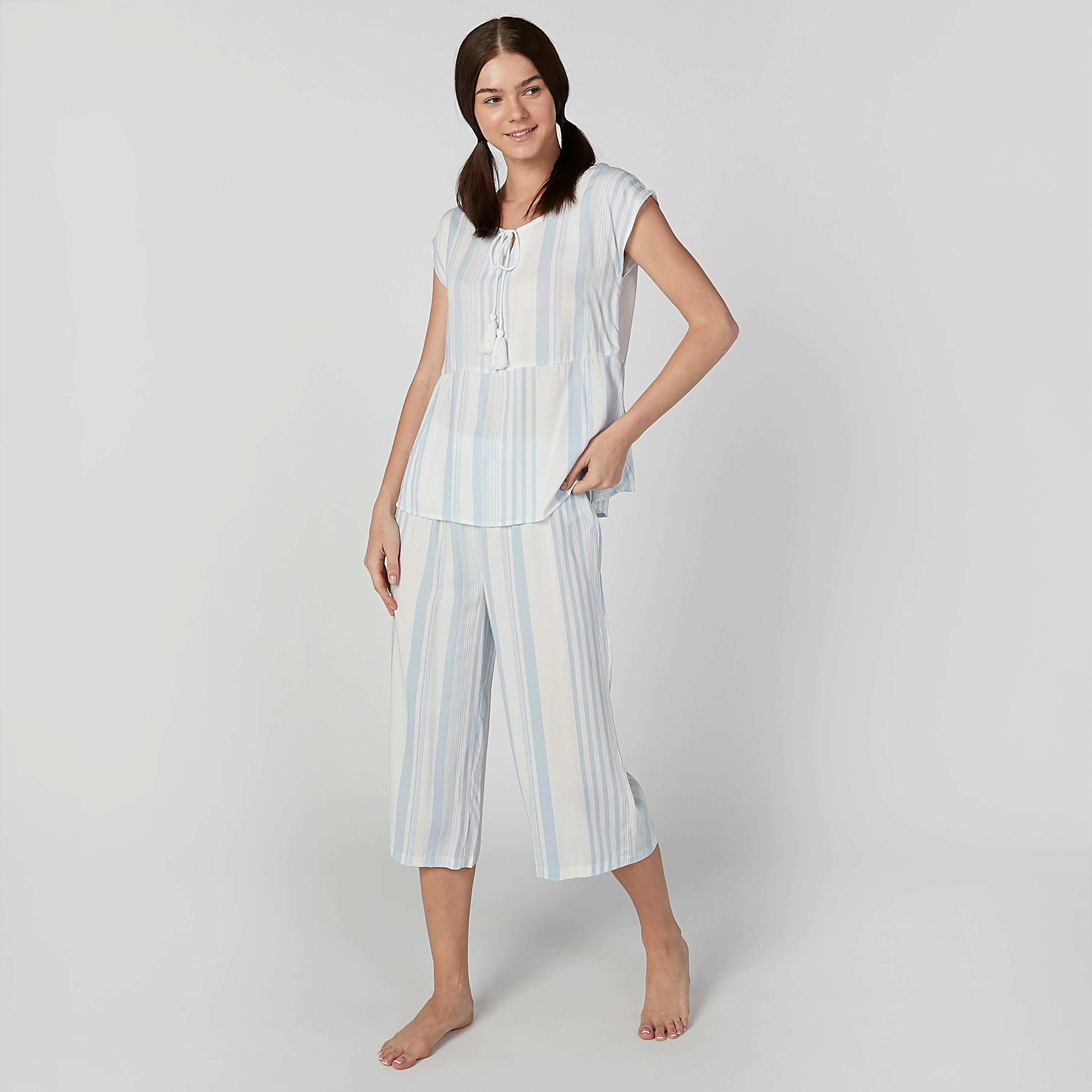 Striped Sleeveless Top and 3/4 Pyjama Set-women-clothing-nightwear-pyjamas-longsets-image-1