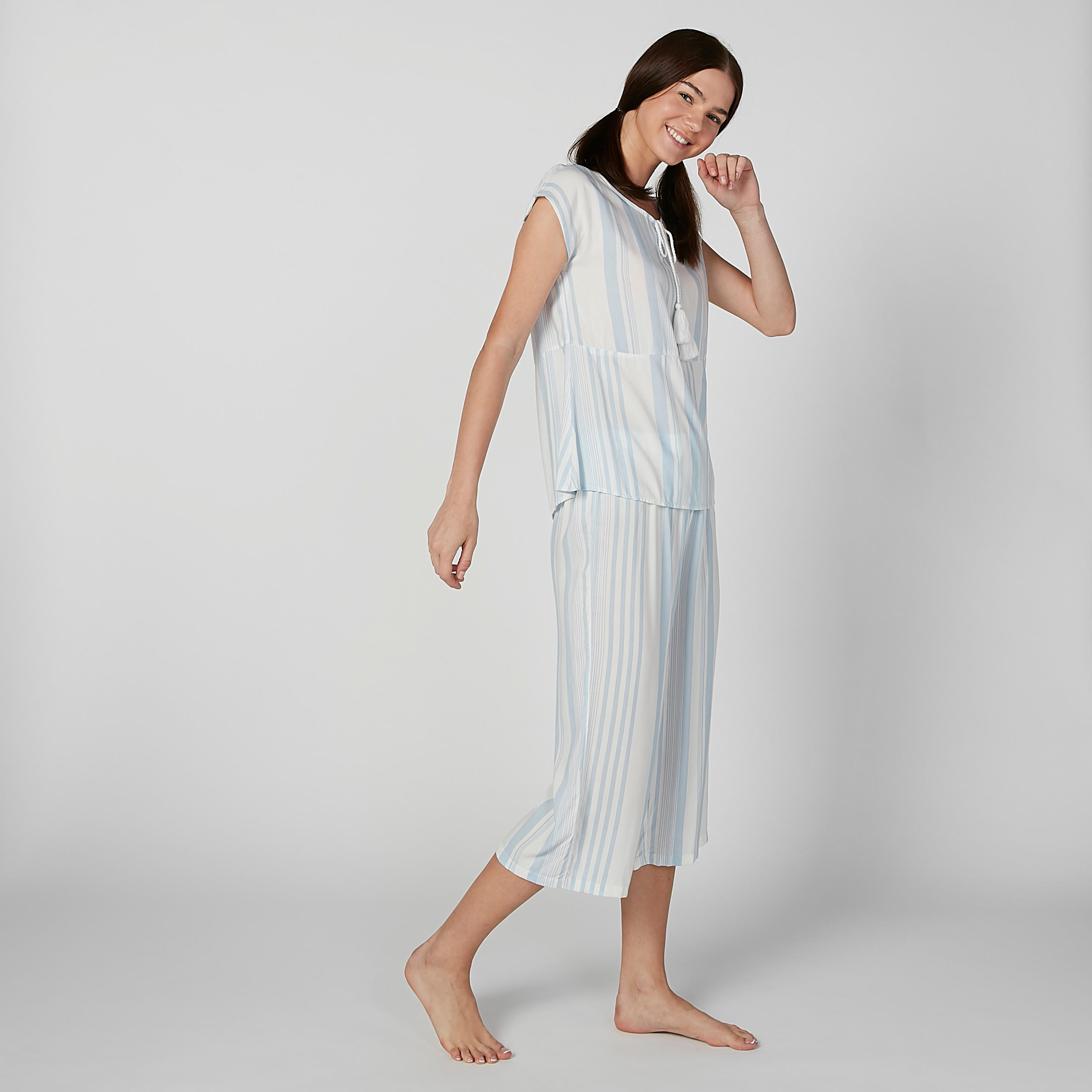 Striped Sleeveless Top and 3/4 Pyjama Set-women-clothing-nightwear-pyjamas-longsets-image-3