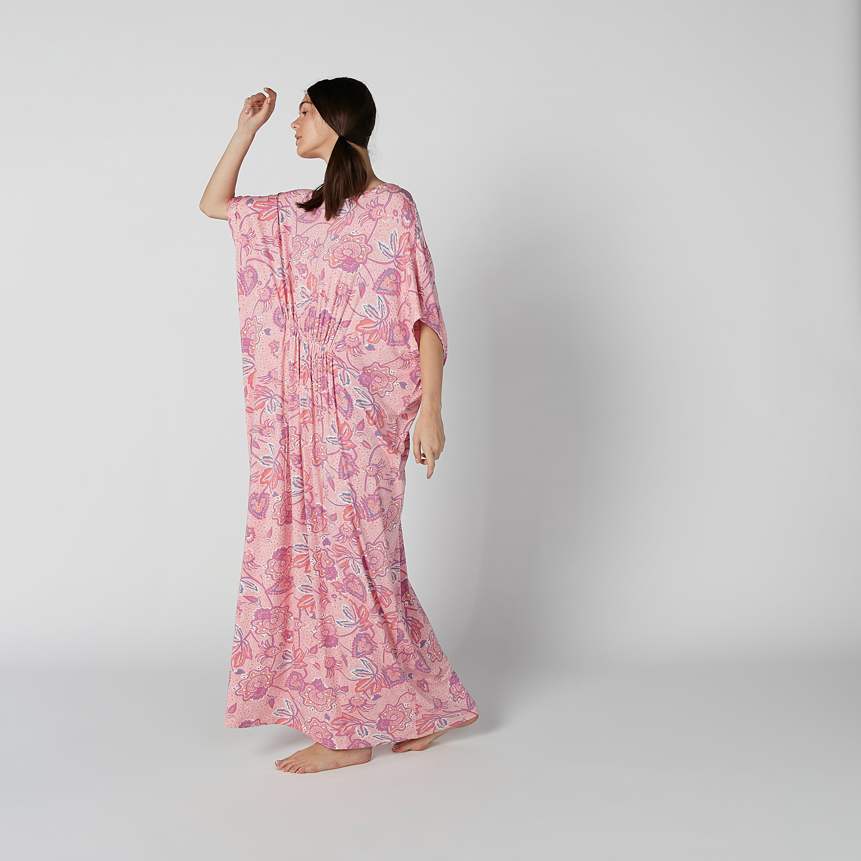 قميص نوم إيه لاين طويل بأكمام 3/4 وطبعات زهرية-women-clothing-nightwear-nighties-image-2