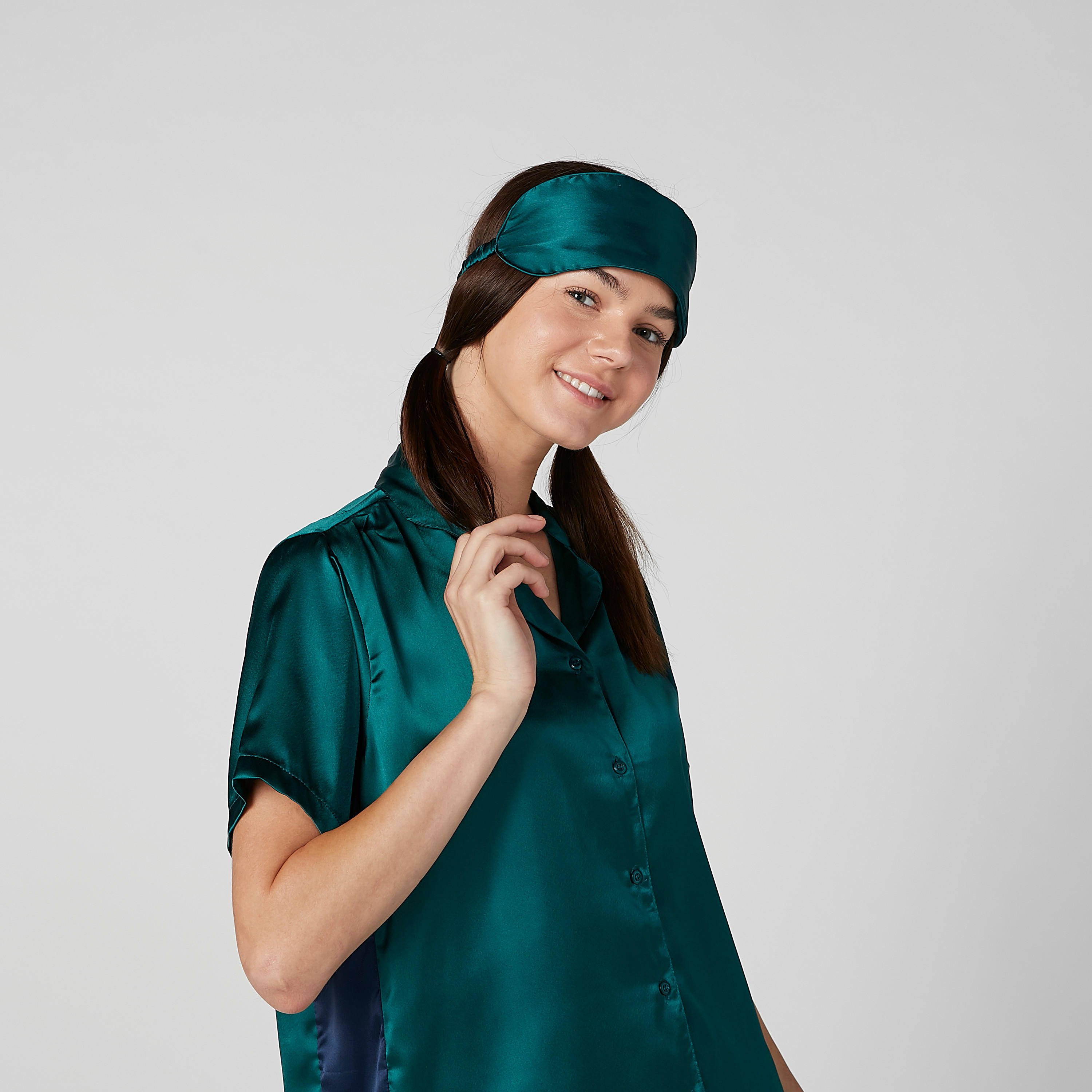 Solid Collared Shirt and Pyjama Set with Eye Mask-women-clothing-nightwear-pyjamas-longsets-image-4
