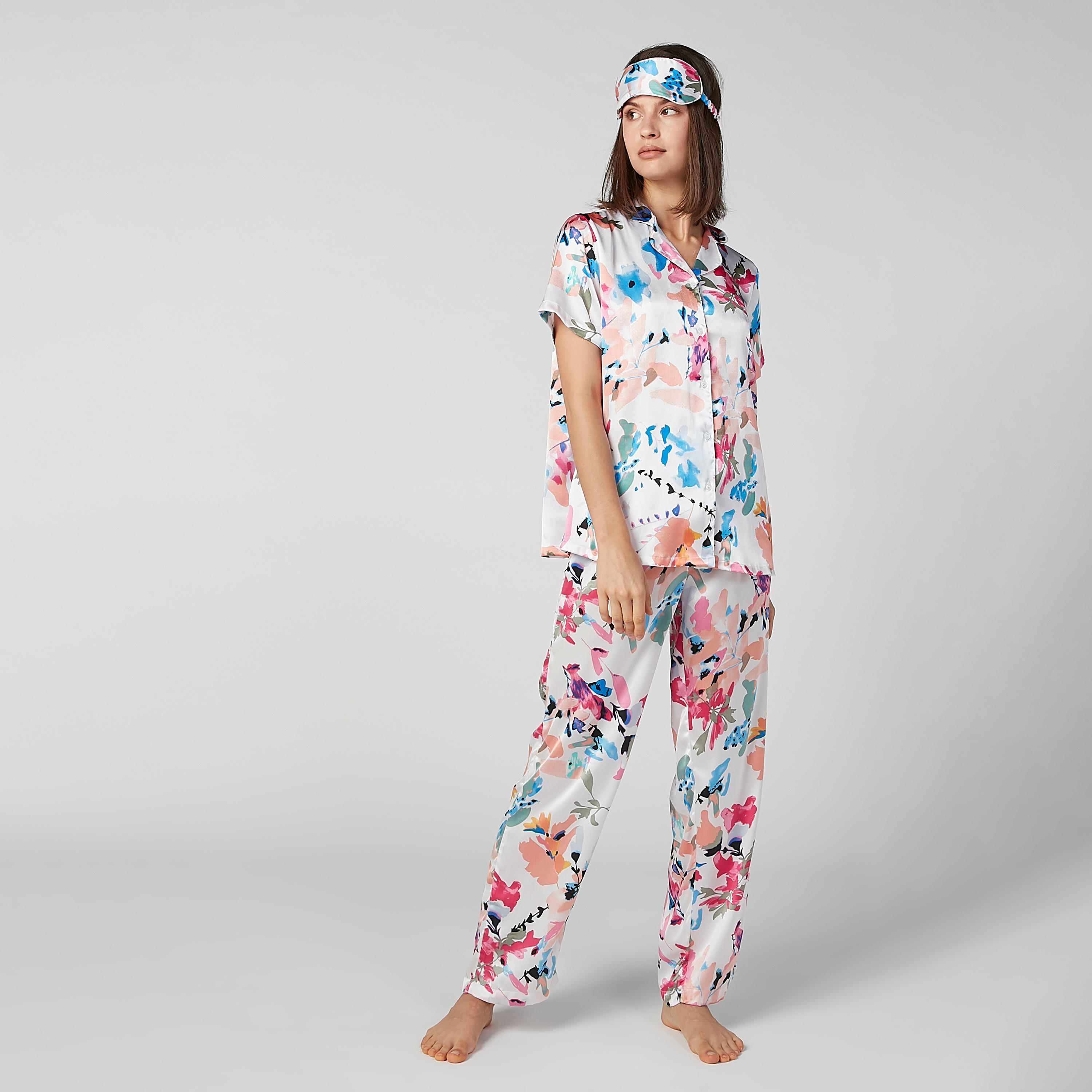 طقم بنطال بيجاما وقميص بطبعات وقناع للعيون-women-clothing-nightwear-pyjamas-longsets-image-1
