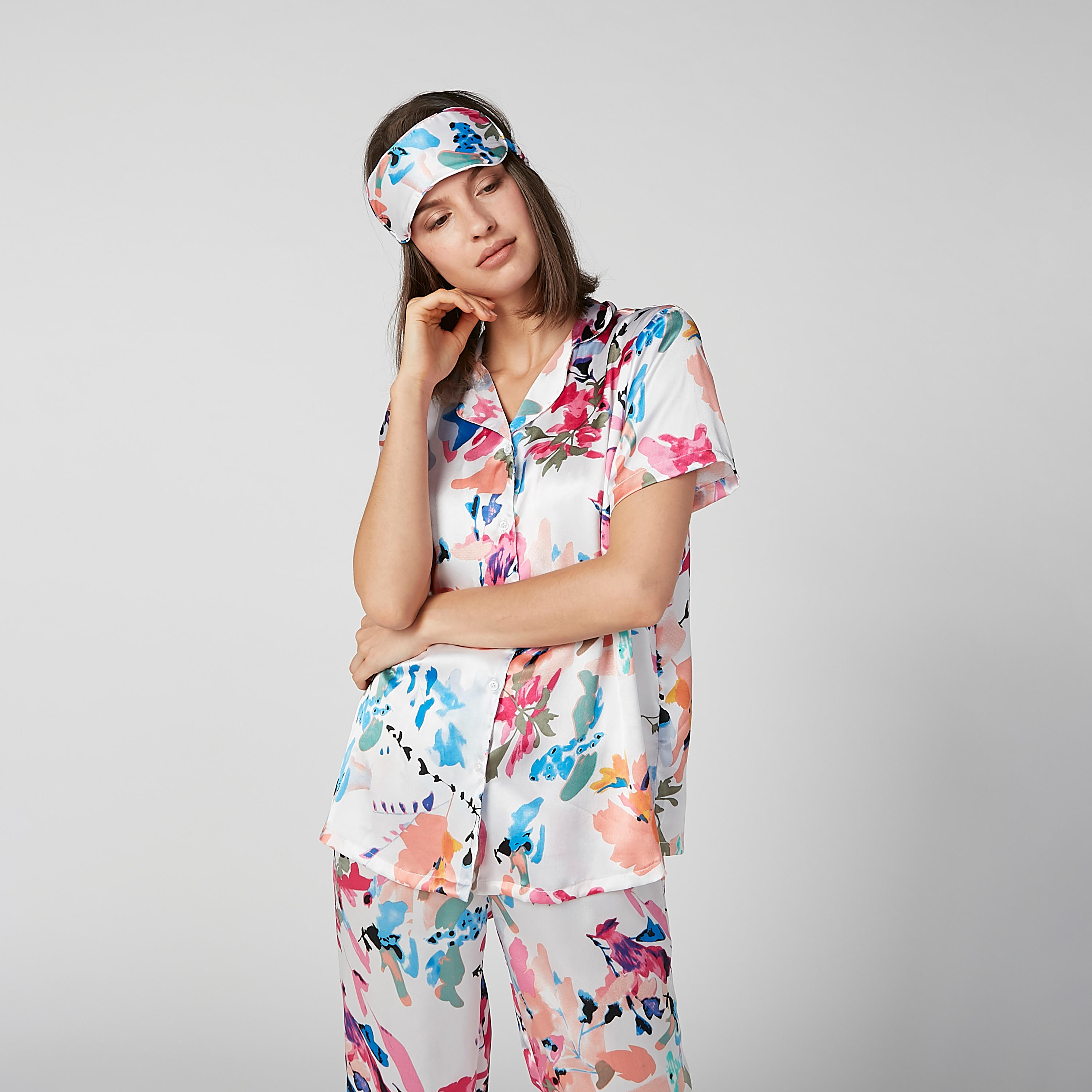 طقم بنطال بيجاما وقميص بطبعات وقناع للعيون-women-clothing-nightwear-pyjamas-longsets-image-4