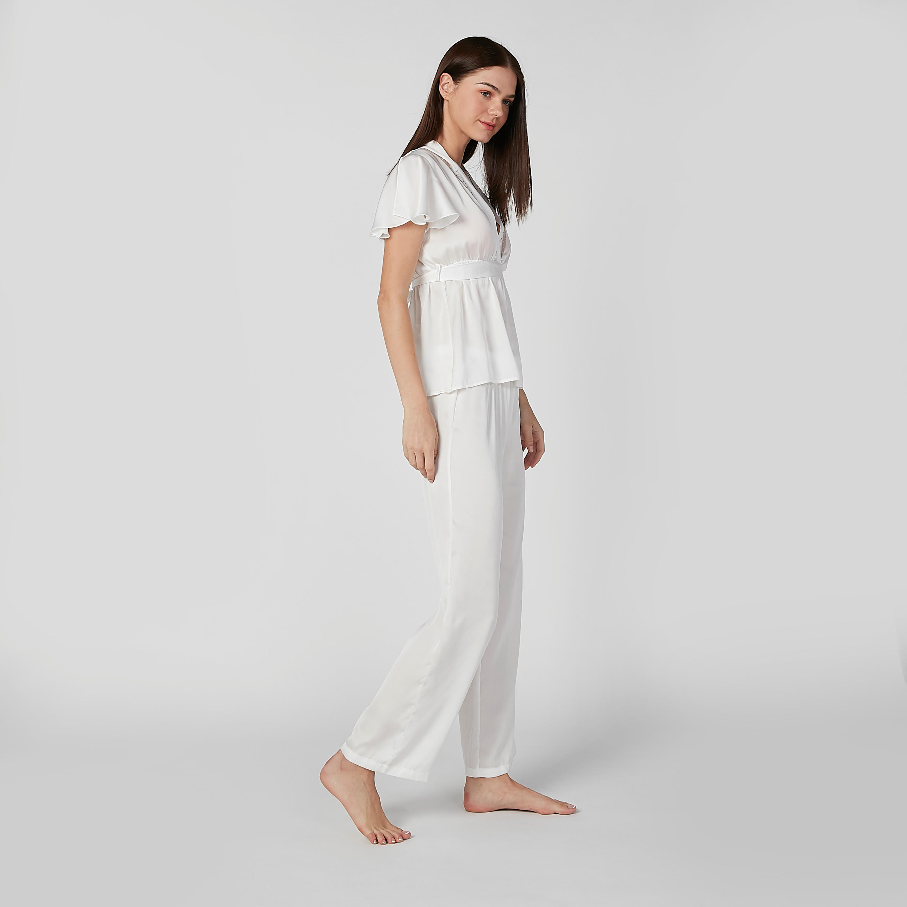 Plain V-neck Top and Full Length Pyjama Set-women-clothing-nightwear-pyjamas-longsets-image-4
