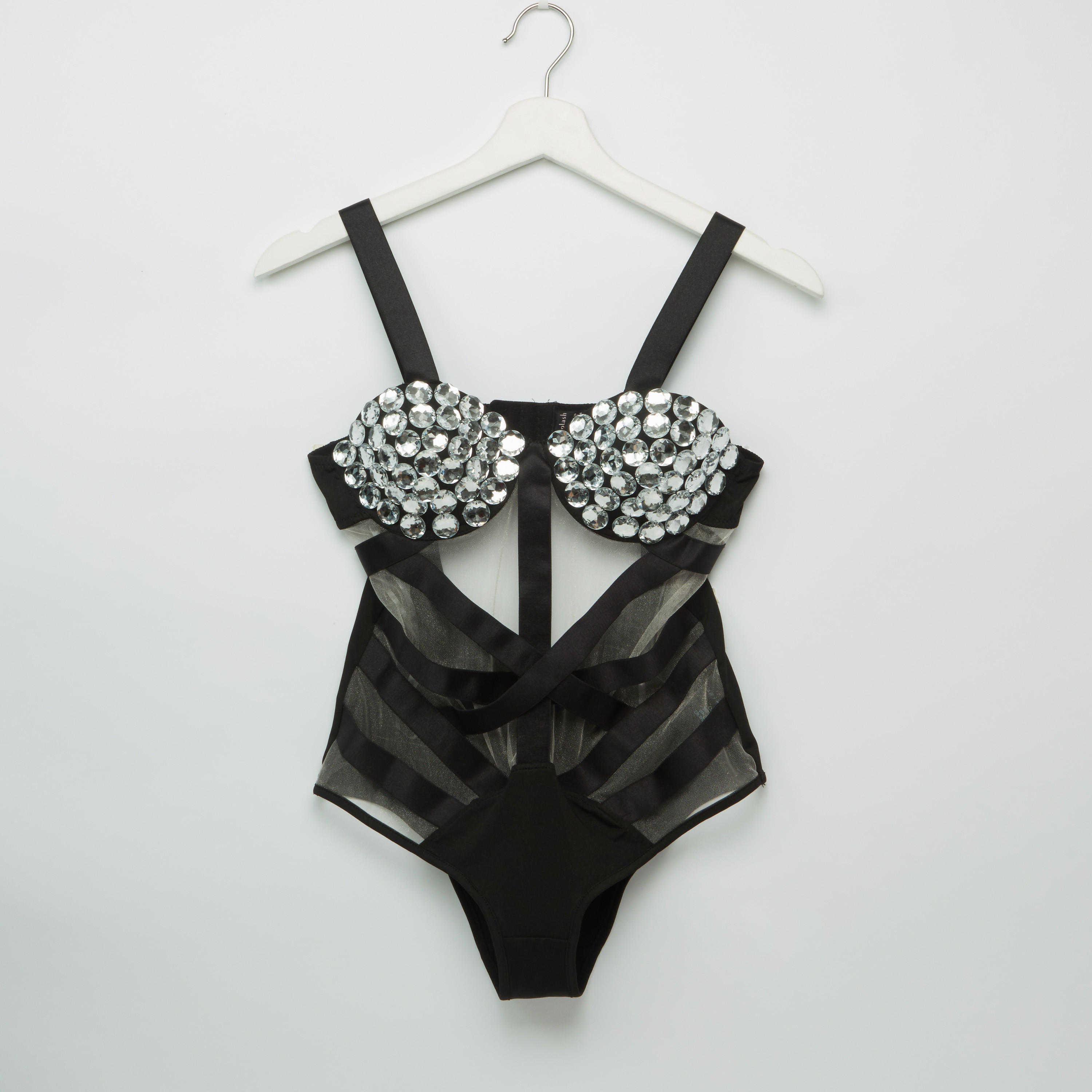 Embellished Sheer Teddy with Hook and Eye Closure-women-clothing-lingerie-babydollsandbodysuits-image-1