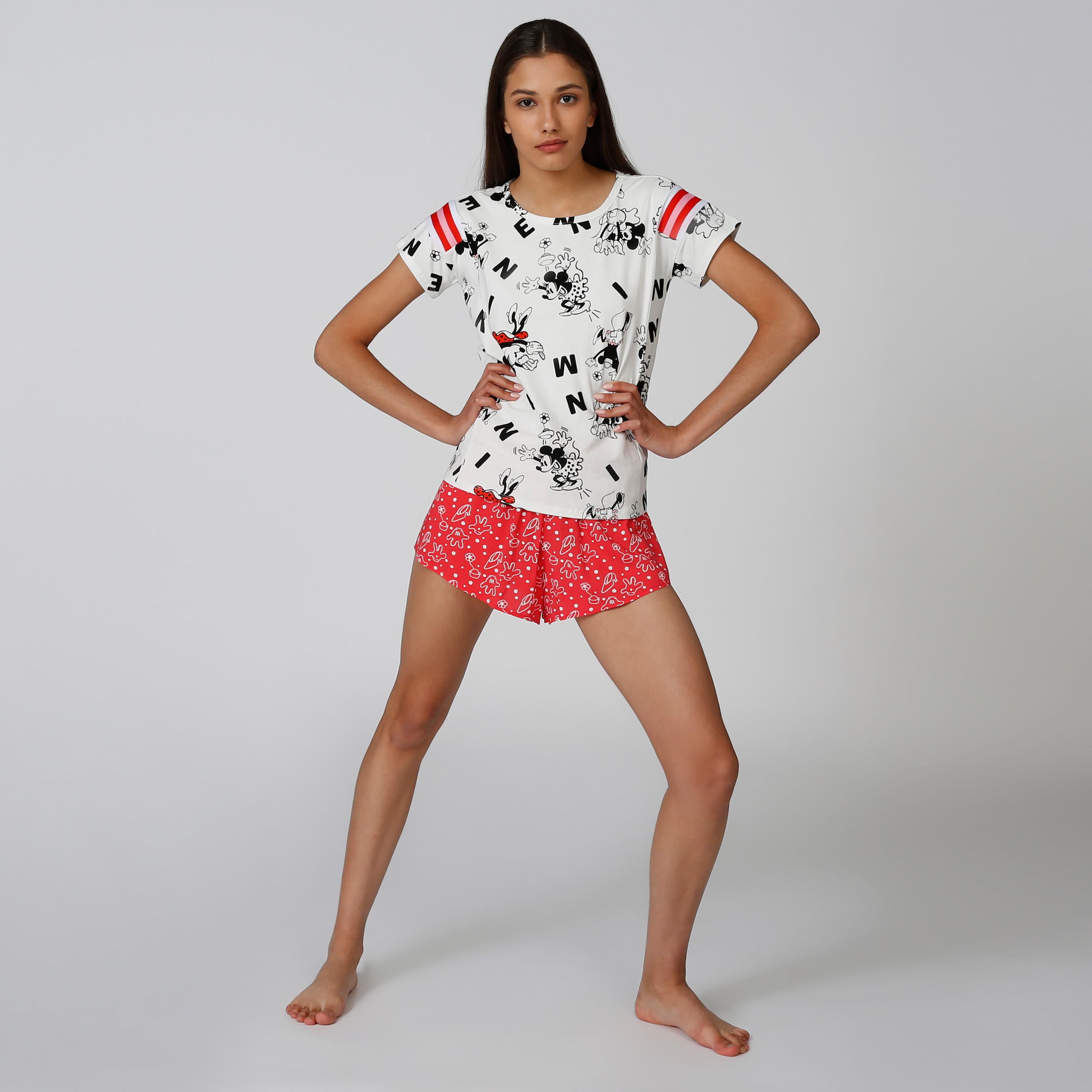 تيشيرت بياقة مستديرة وأكمام قصيرة وطبعات ميني ماوس-women-clothing-nightwear-pyjamas-longsets-image-1