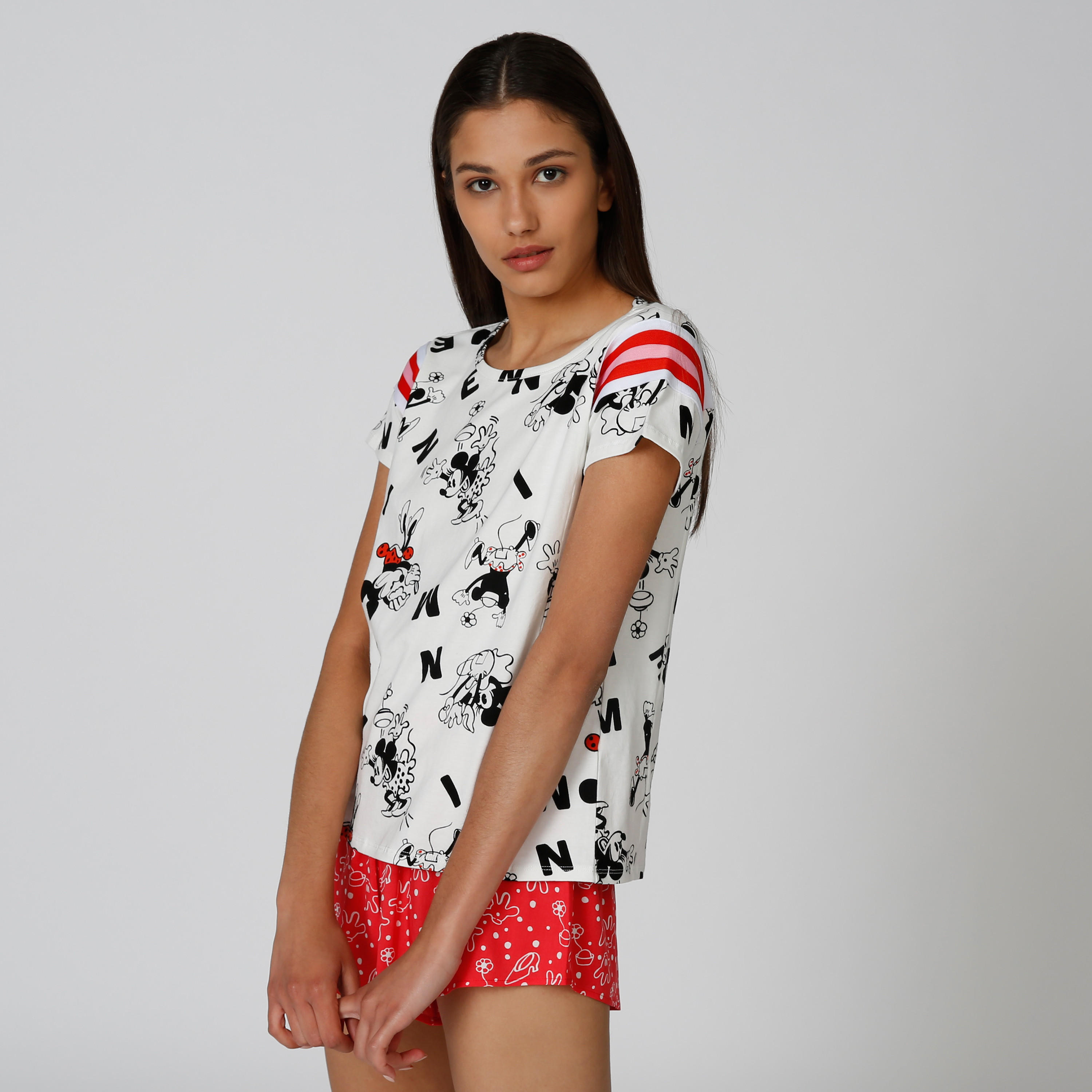 تيشيرت بياقة مستديرة وأكمام قصيرة وطبعات ميني ماوس-women-clothing-nightwear-pyjamas-longsets-image-3