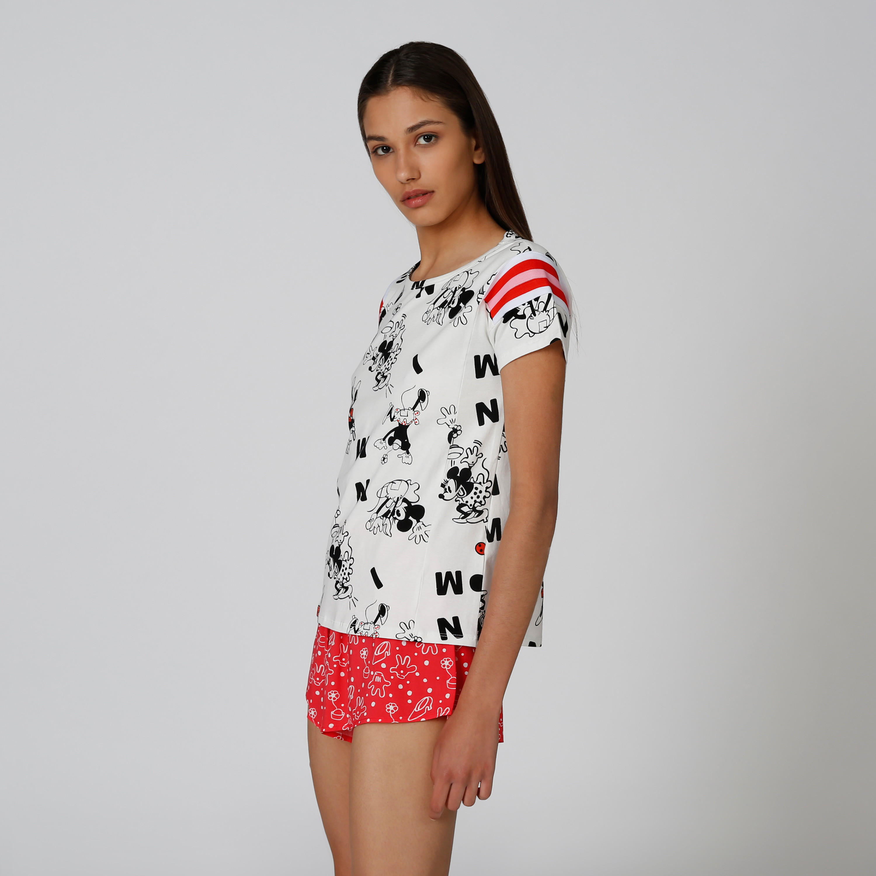 تيشيرت بياقة مستديرة وأكمام قصيرة وطبعات ميني ماوس-women-clothing-nightwear-pyjamas-longsets-image-4