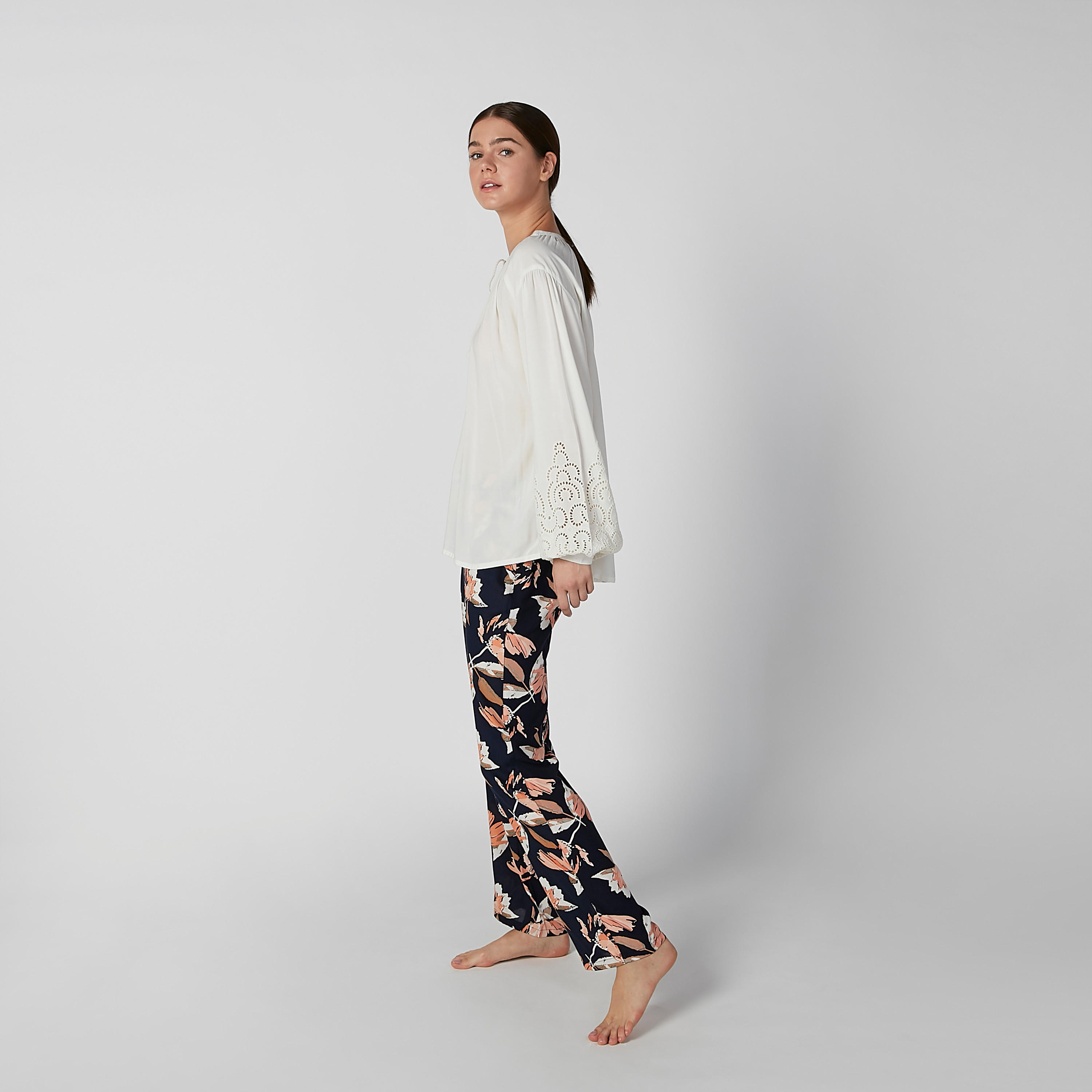 Plain Top with Tie Ups and Full Length Printed Pyjama Set-women-clothing-nightwear-pyjamas-longsets-image-4