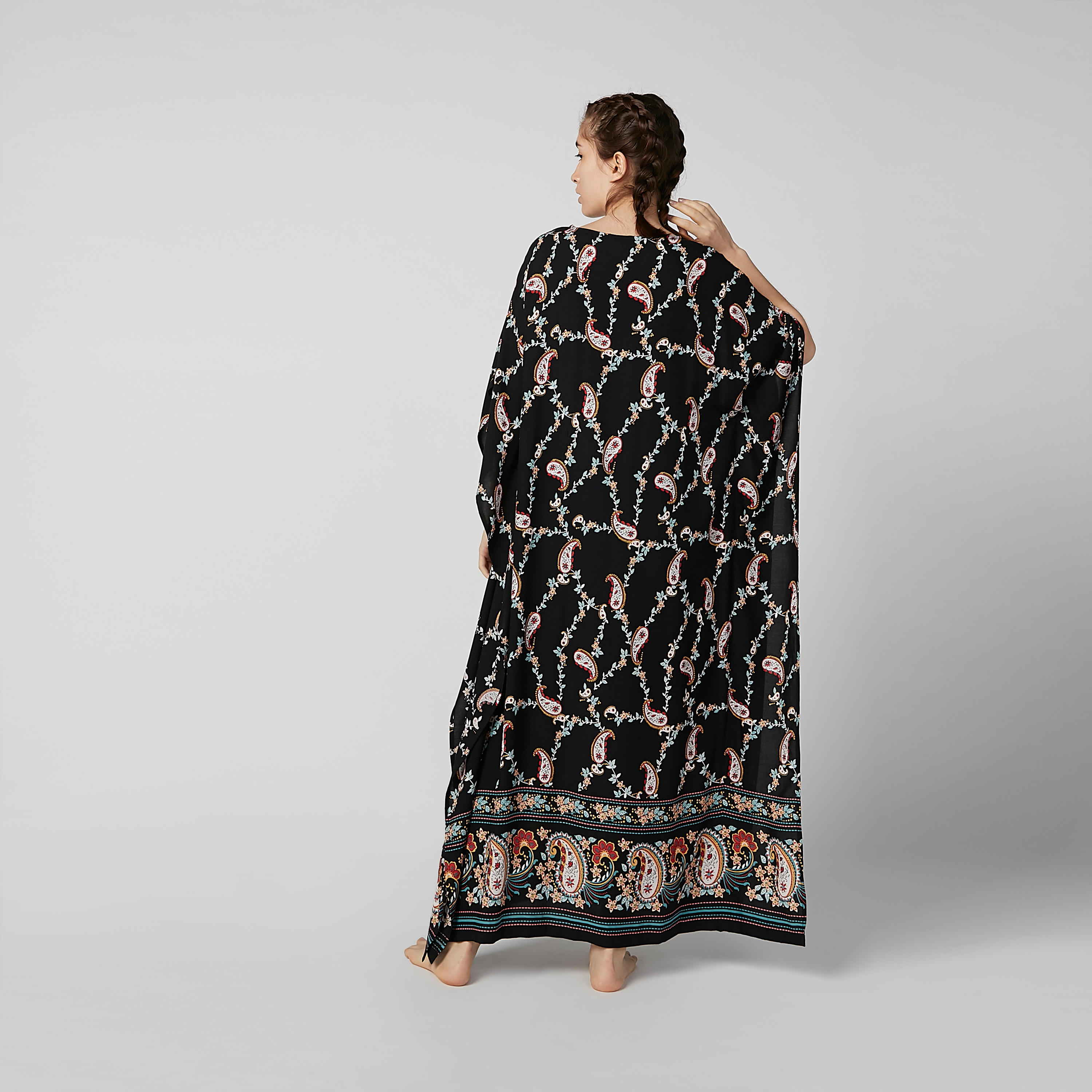 Printed Maxi Kaftan Night Dress with 3/4 Sleeves-women-clothing-nightwear-nighties-image-3