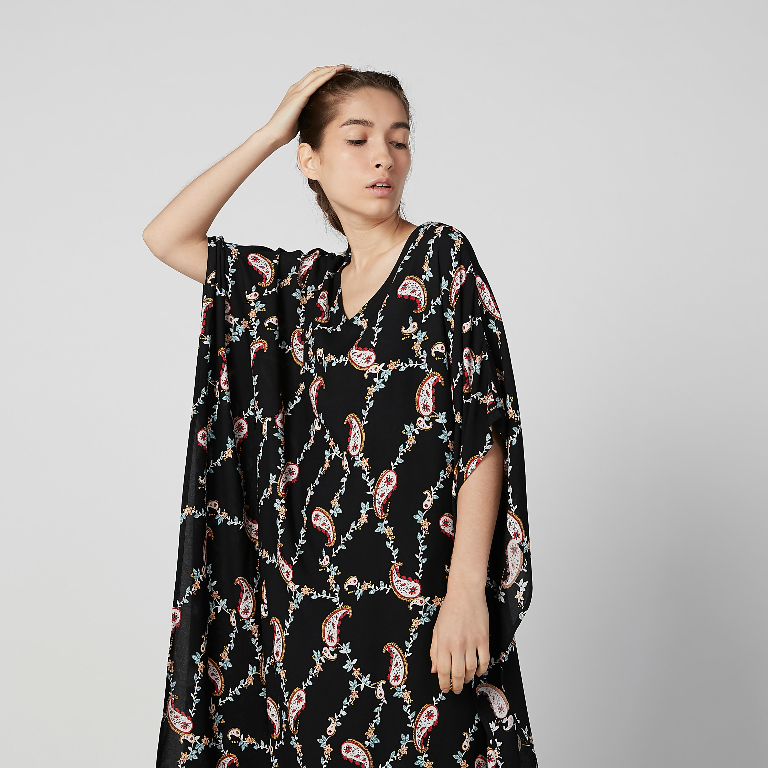 Printed Maxi Kaftan Night Dress with 3/4 Sleeves-women-clothing-nightwear-nighties-image-4