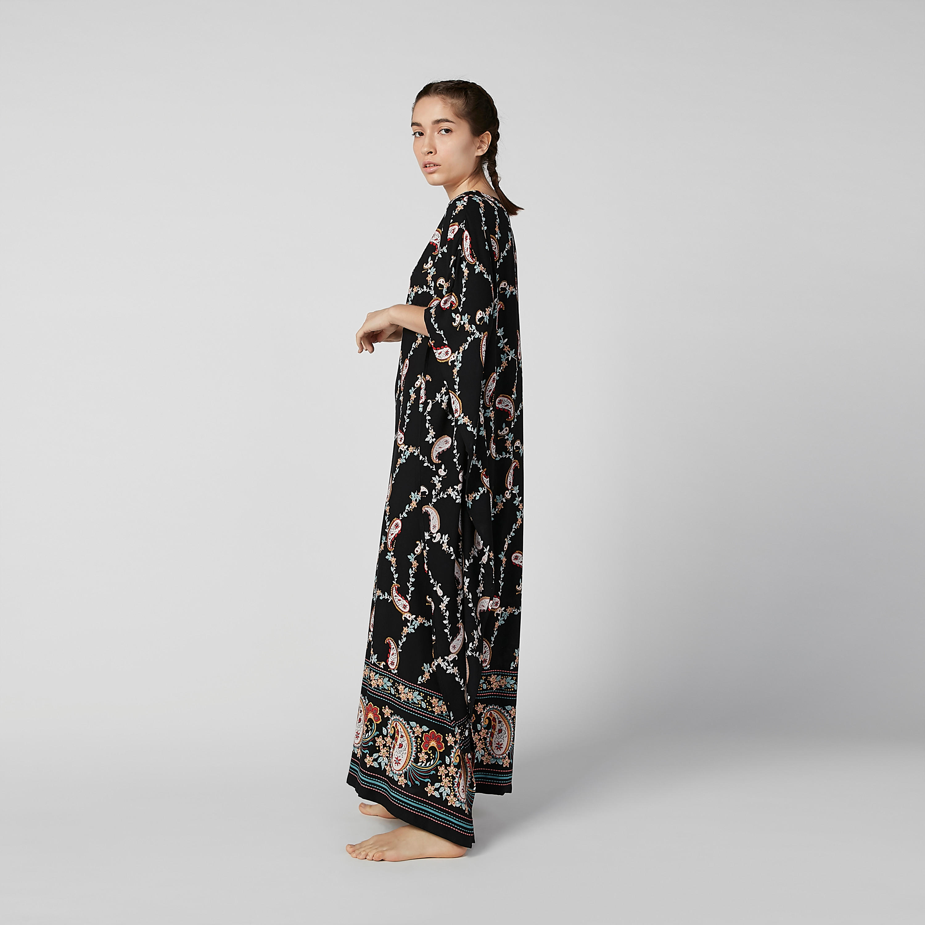 Printed Maxi Kaftan Night Dress with 3/4 Sleeves-women-clothing-nightwear-nighties-image-5