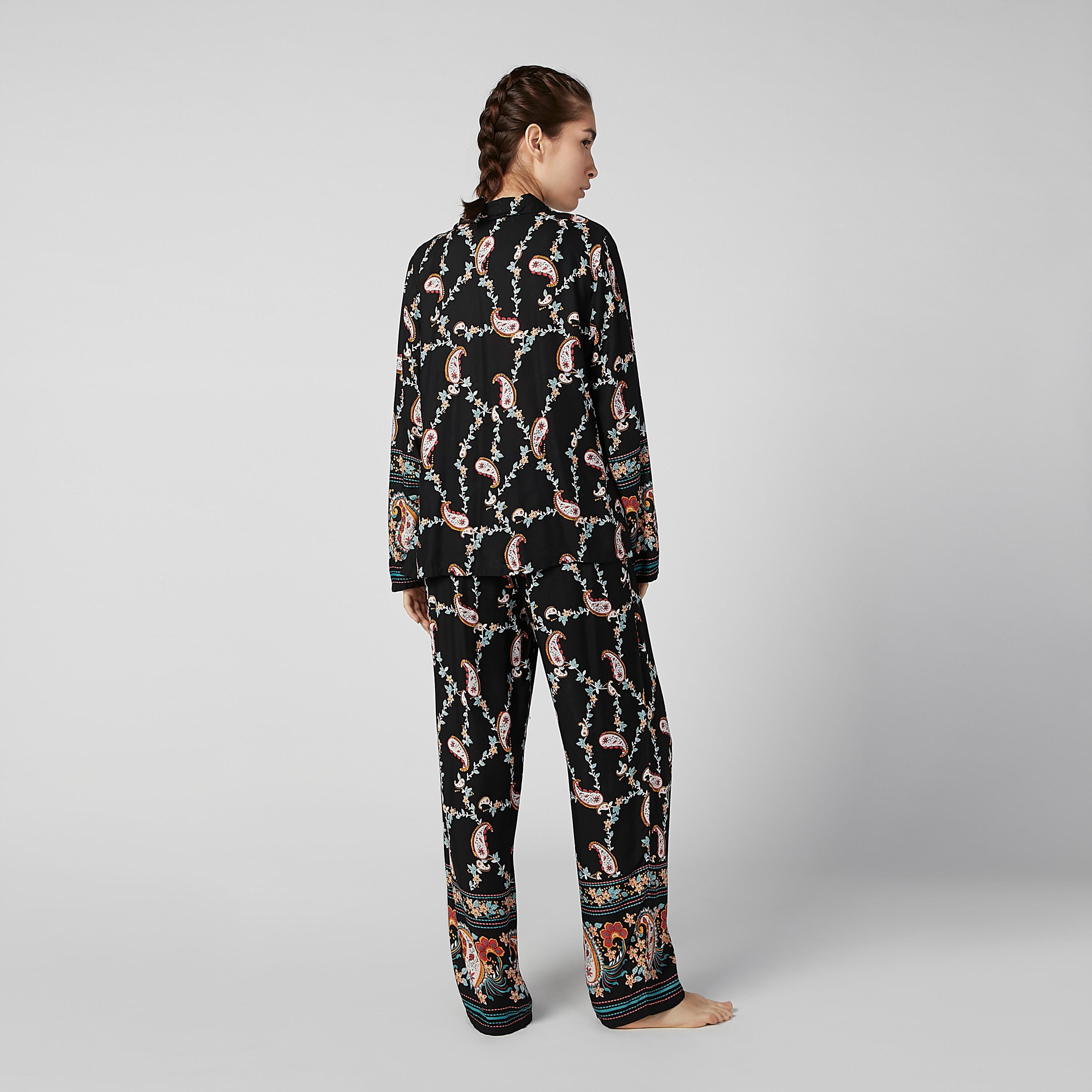 Printed V-neck Shirt and Full Length Pyjama Set-women-clothing-nightwear-pyjamas-longsets-image-2