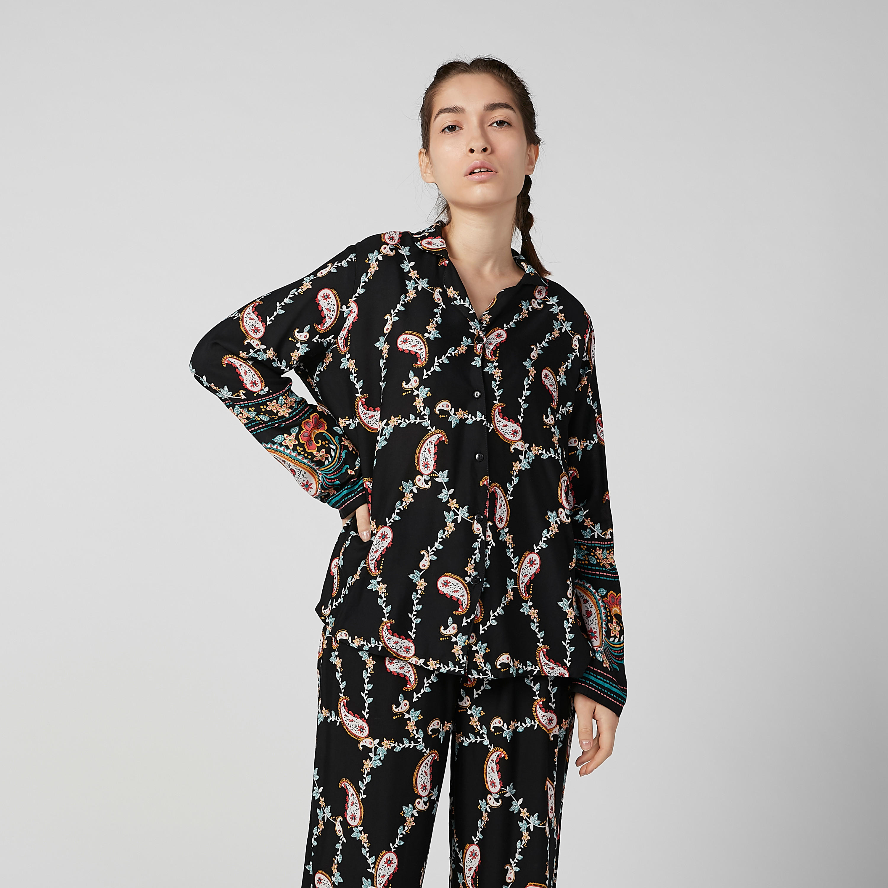 Printed V-neck Shirt and Full Length Pyjama Set-women-clothing-nightwear-pyjamas-longsets-image-3