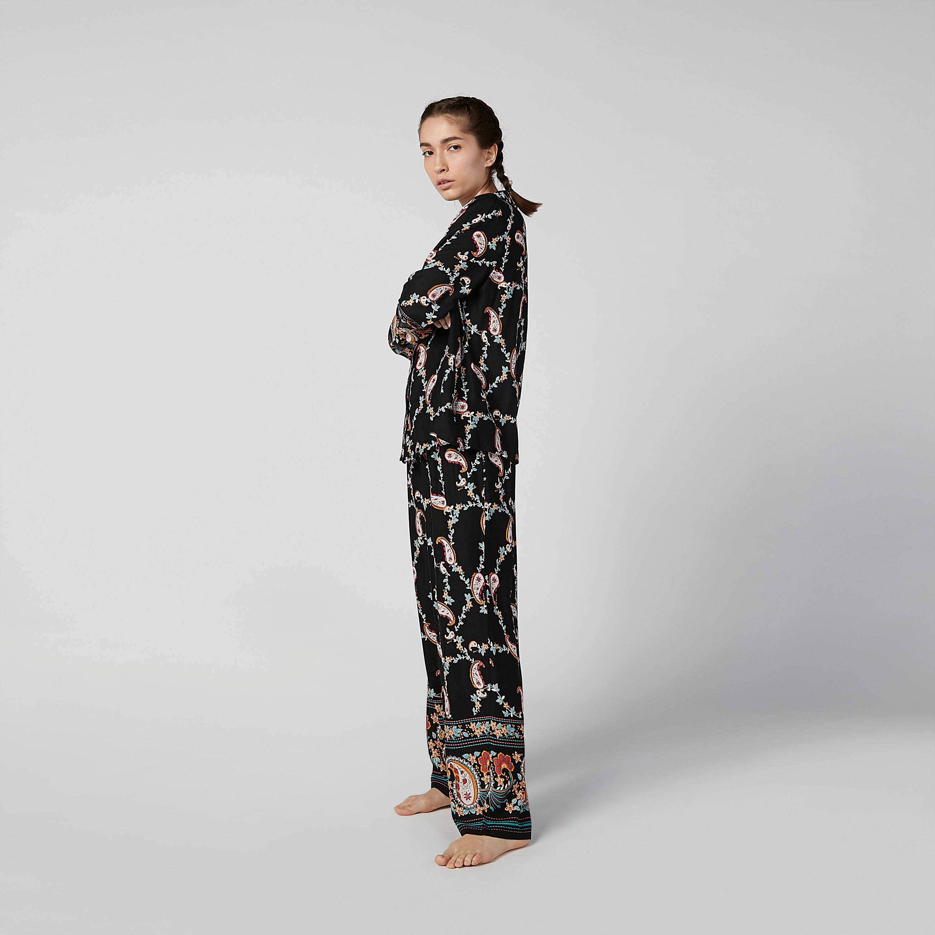 Printed V-neck Shirt and Full Length Pyjama Set-women-clothing-nightwear-pyjamas-longsets-image-4