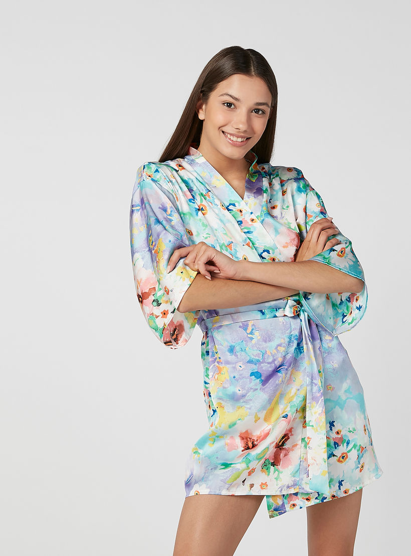 Printed Robe with 3/4 Sleeves and Tie Ups-women-clothing-nightwear-robes-image-1