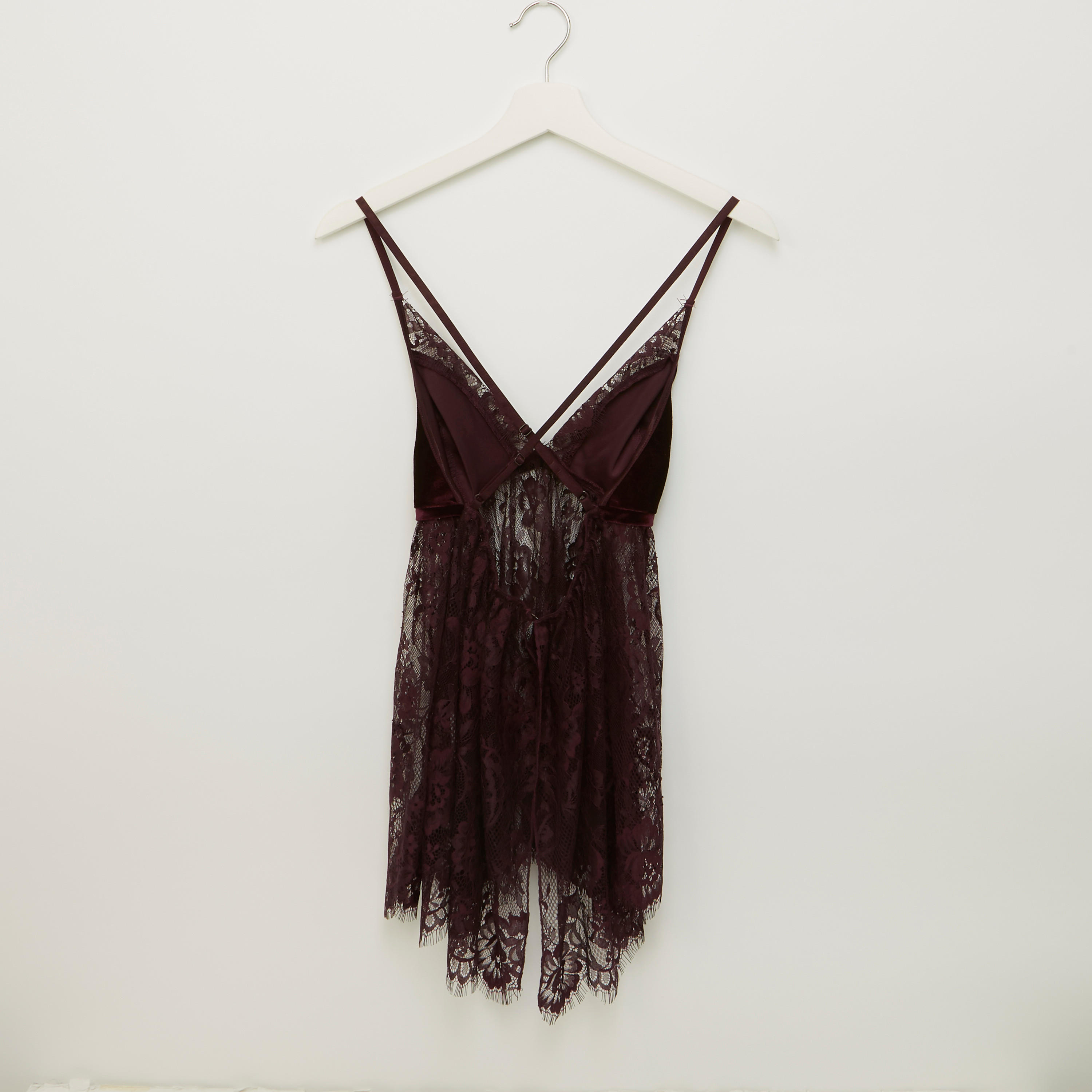 قميص نوم دانتيل بياقة V مع ثونج-women-clothing-nightwear-pyjamas-longsets-image-3