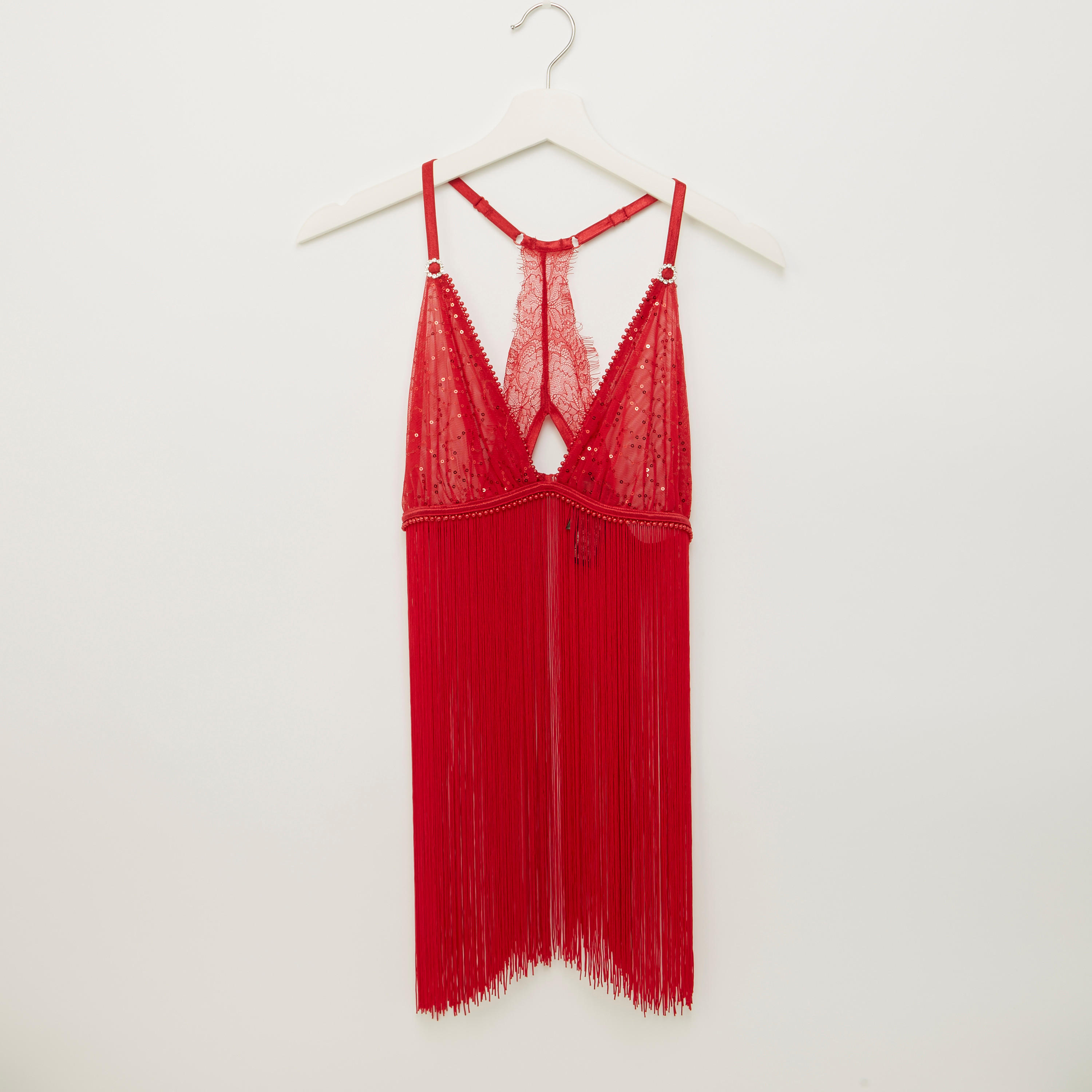 قميص نوم دانتيل بياقة V مع ثونج-women-clothing-nightwear-pyjamas-longsets-image-2