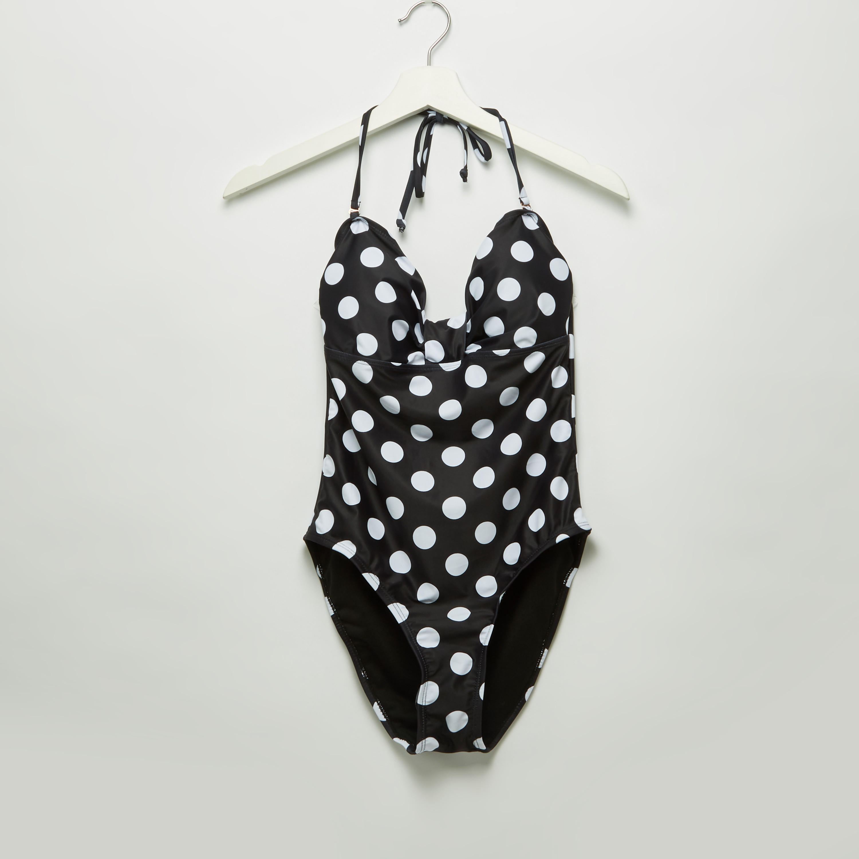 بدلة سباحة بياقة هالتر ورباط وطبعات منقّطة-women-clothing-swimandbeach-swimsuits-image-1