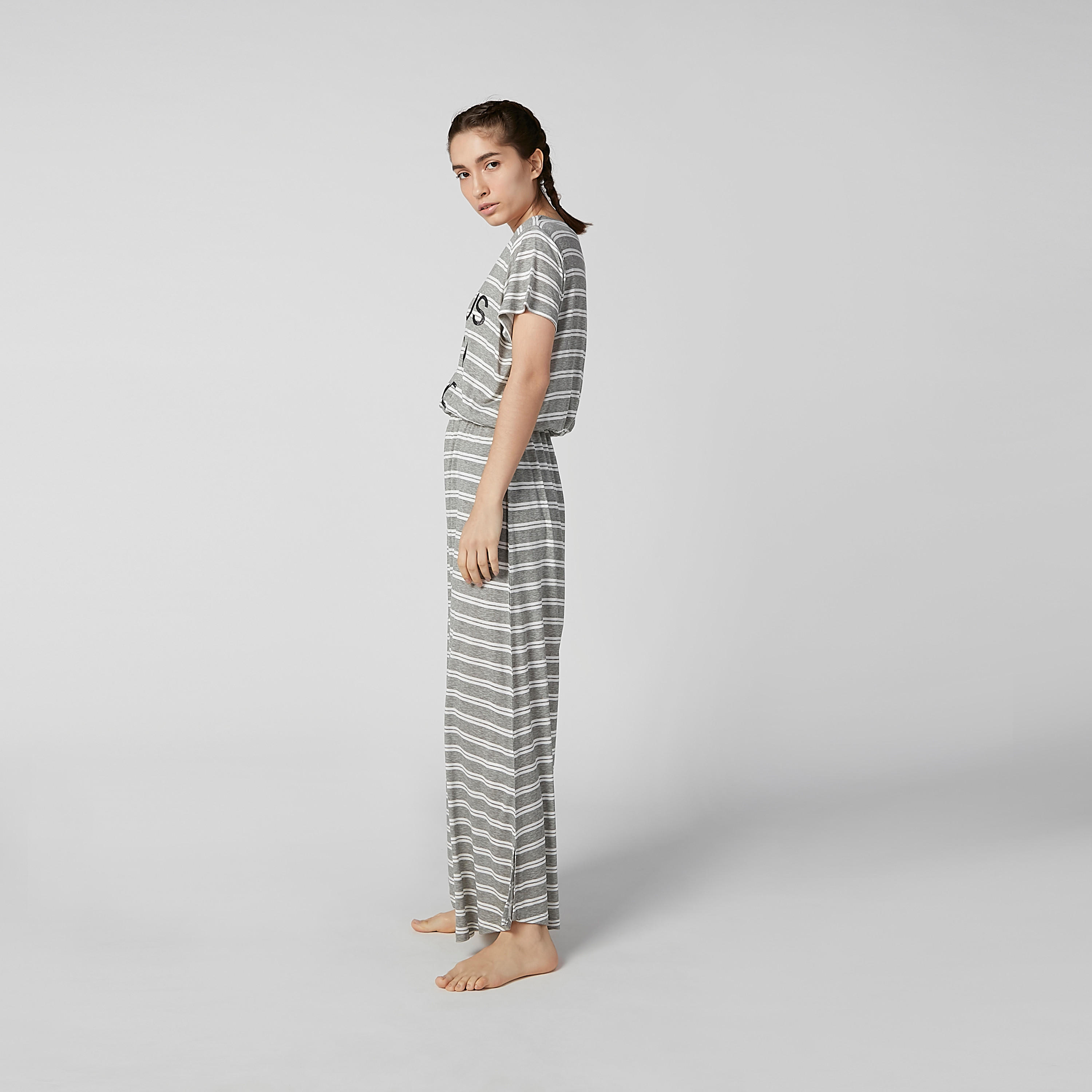 Sustainable Striped Maxi Dress with Round Neck and Print Detail-women-clothing-nightwear-nighties-image-1