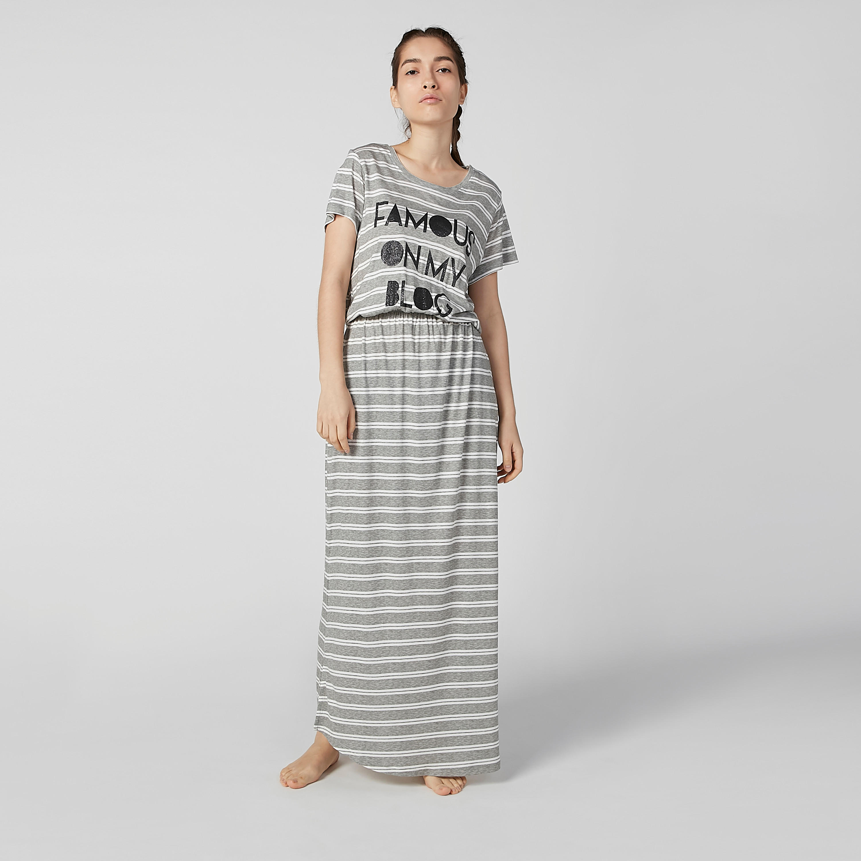 Sustainable Striped Maxi Dress with Round Neck and Print Detail-women-clothing-nightwear-nighties-image-2