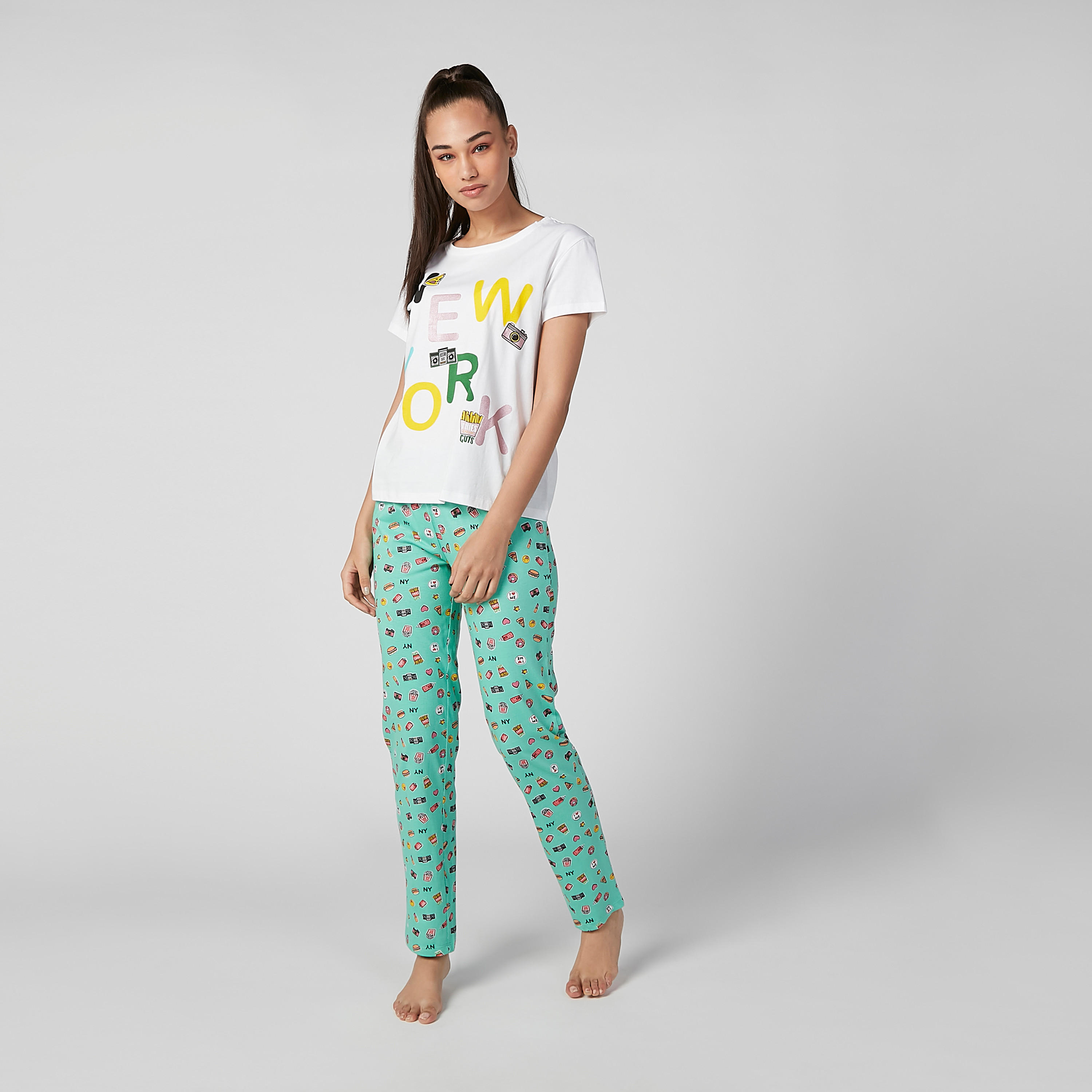 Printed Round Neck T-shirt and Full Length Pyjama Set-women-clothing-nightwear-pyjamas-longsets-image-2