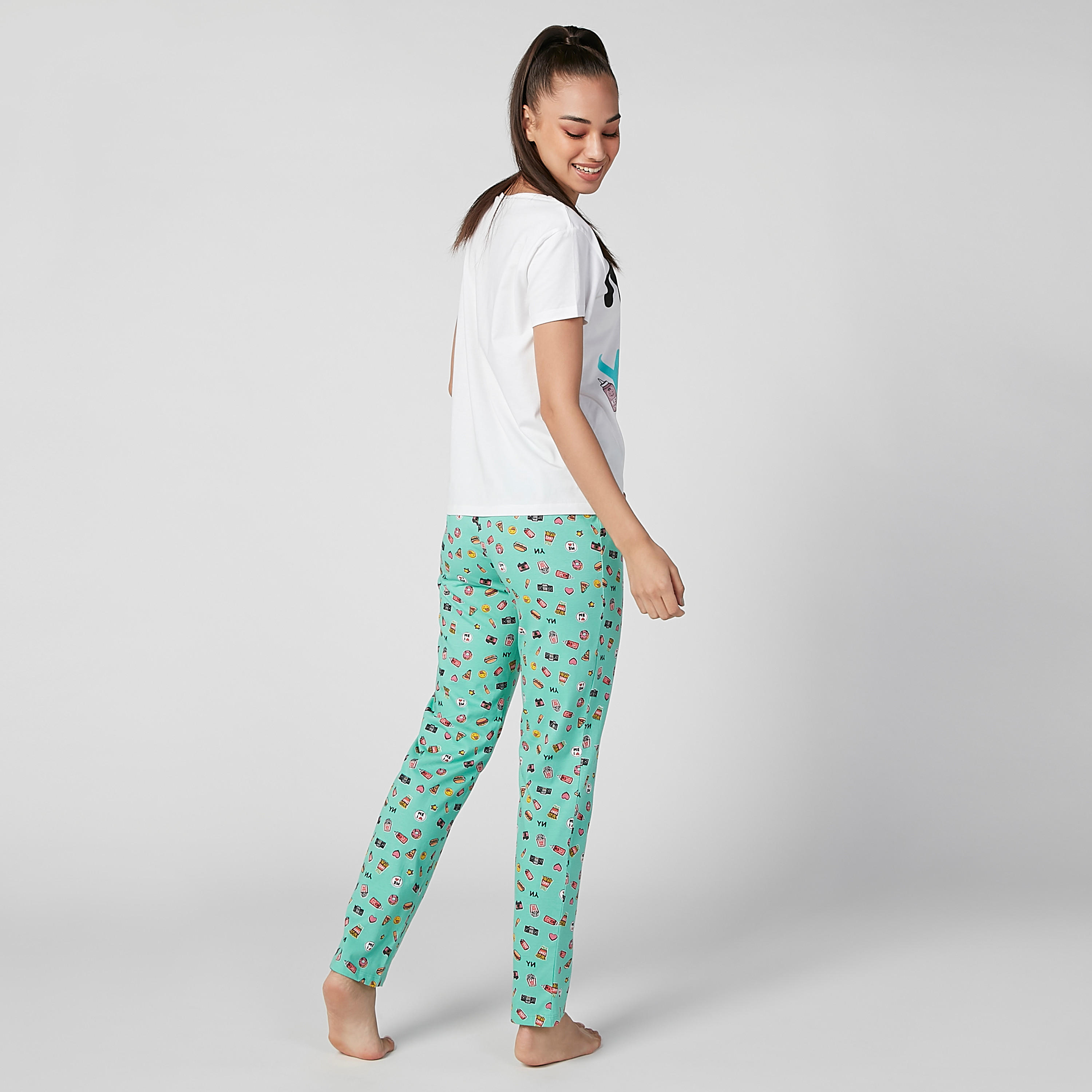 Printed Round Neck T-shirt and Full Length Pyjama Set-women-clothing-nightwear-pyjamas-longsets-image-4