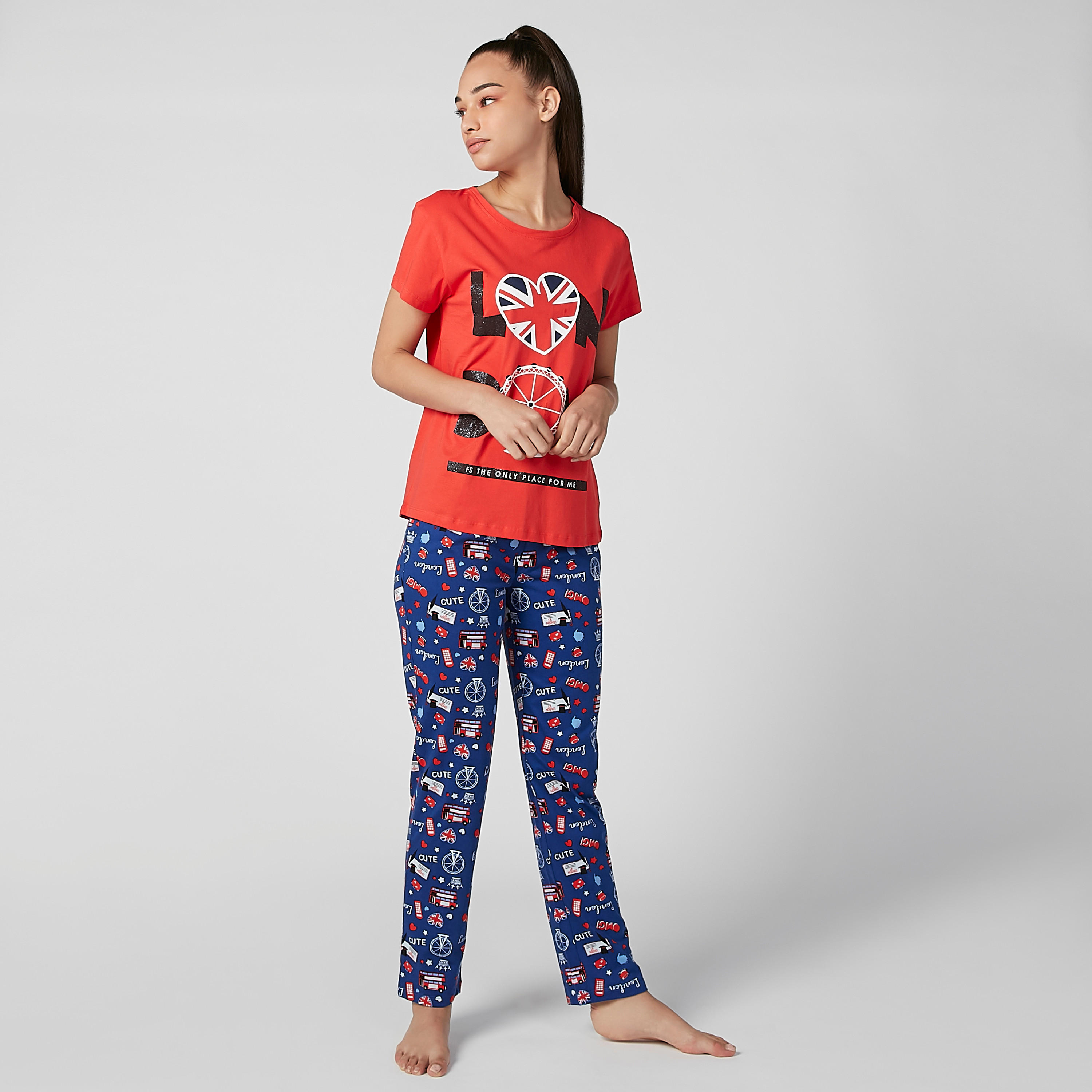 Printed Round Neck T-shirt and Full Length Pyjama Set-women-clothing-nightwear-pyjamas-longsets-image-1