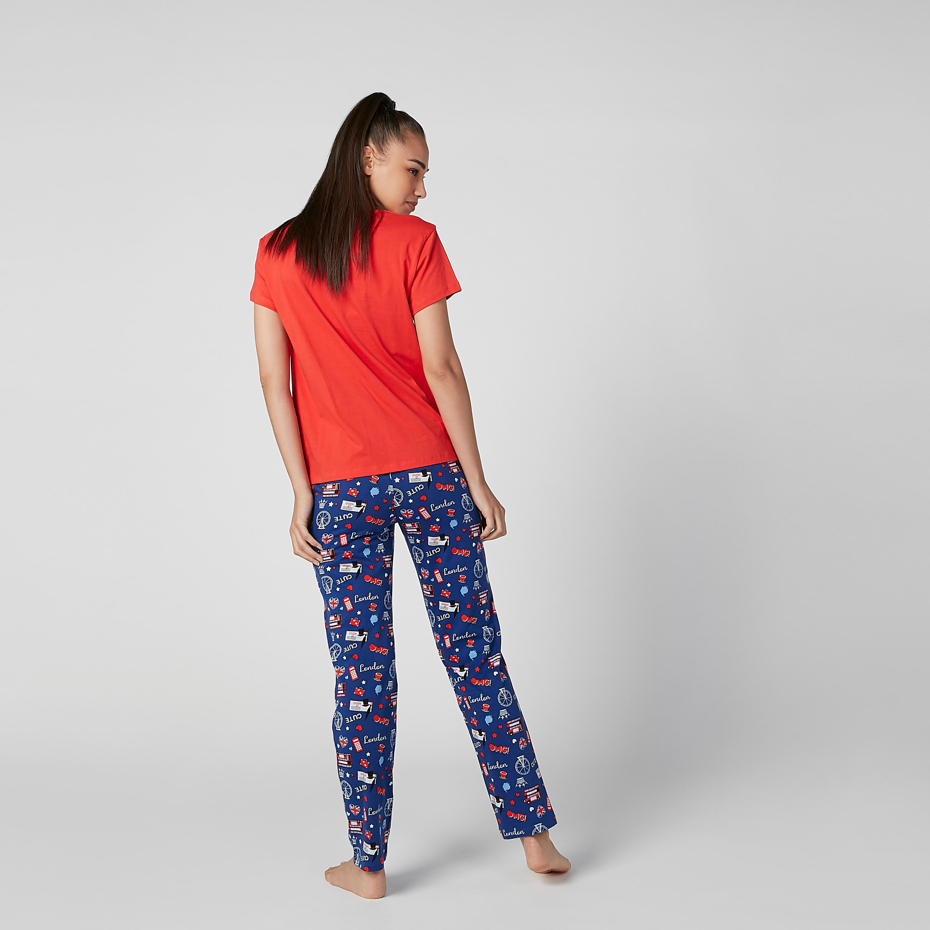 Printed Round Neck T-shirt and Full Length Pyjama Set-women-clothing-nightwear-pyjamas-longsets-image-2