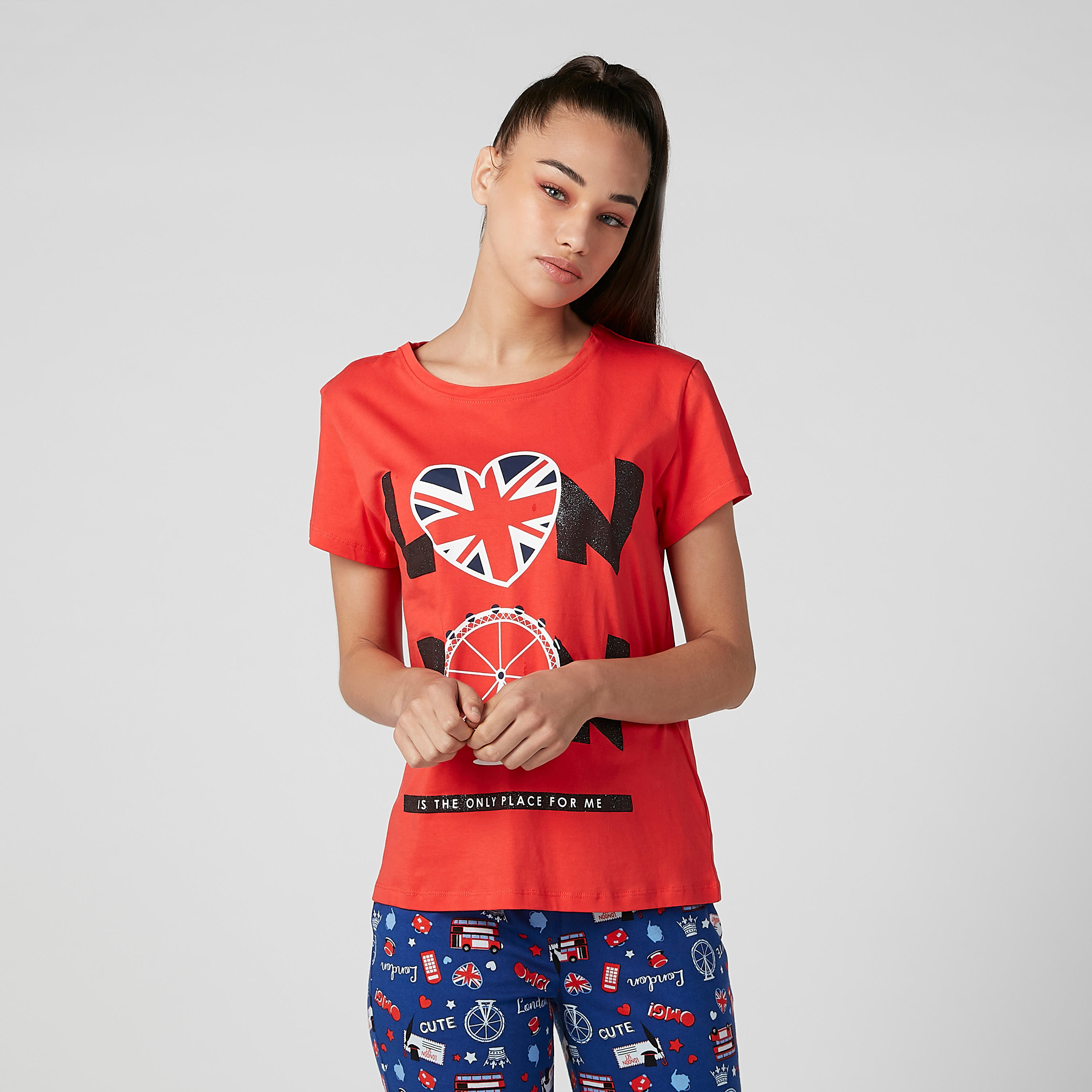 Printed Round Neck T-shirt and Full Length Pyjama Set-women-clothing-nightwear-pyjamas-longsets-image-4