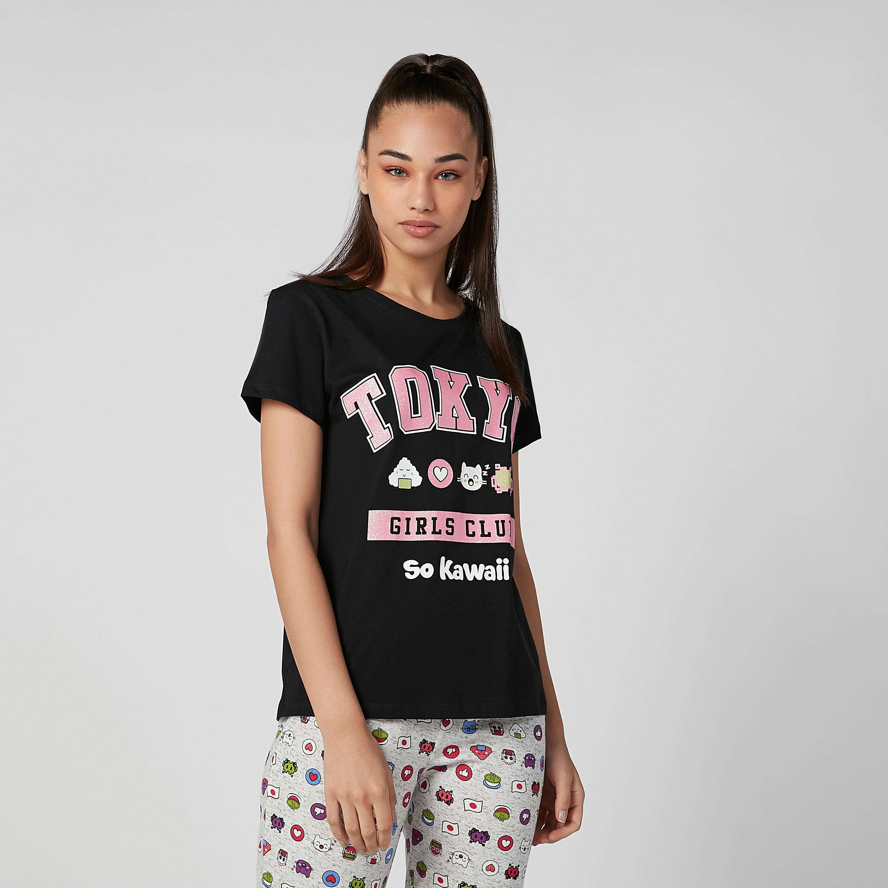 Printed Round Neck T-shirt and Full Length Pyjama Set-women-clothing-nightwear-pyjamas-longsets-image-3