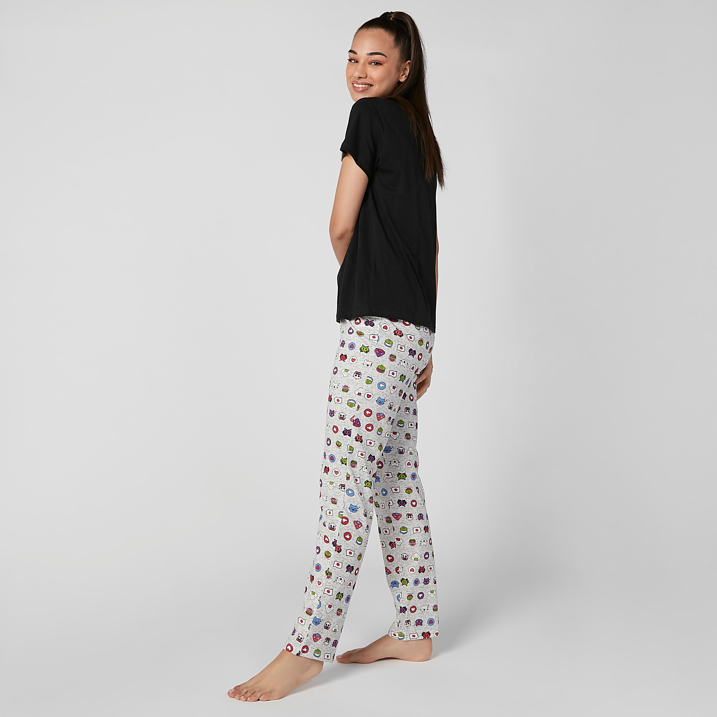Printed Round Neck T-shirt and Full Length Pyjama Set-women-clothing-nightwear-pyjamas-longsets-image-4