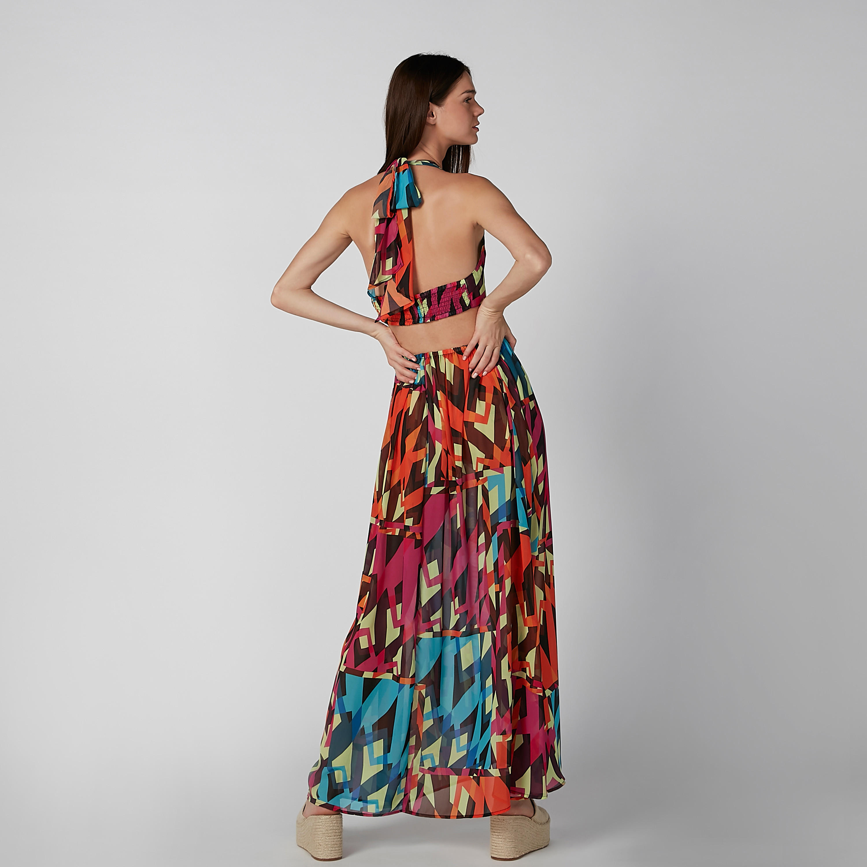 فستان إيه لاين طويل دون أكمام بأربطة وطبعات-women-clothing-dresses-image-1