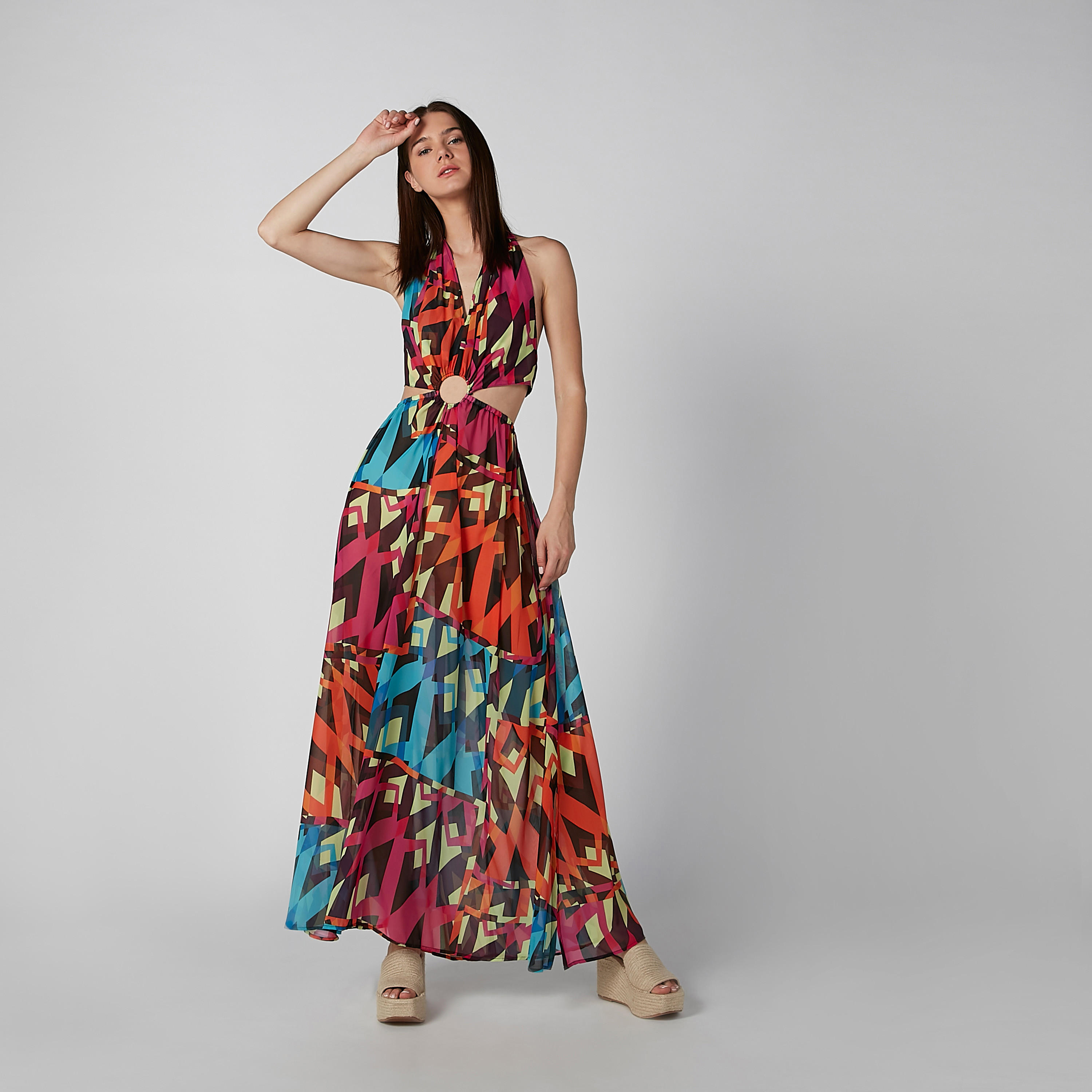 فستان إيه لاين طويل دون أكمام بأربطة وطبعات-women-clothing-dresses-image-2