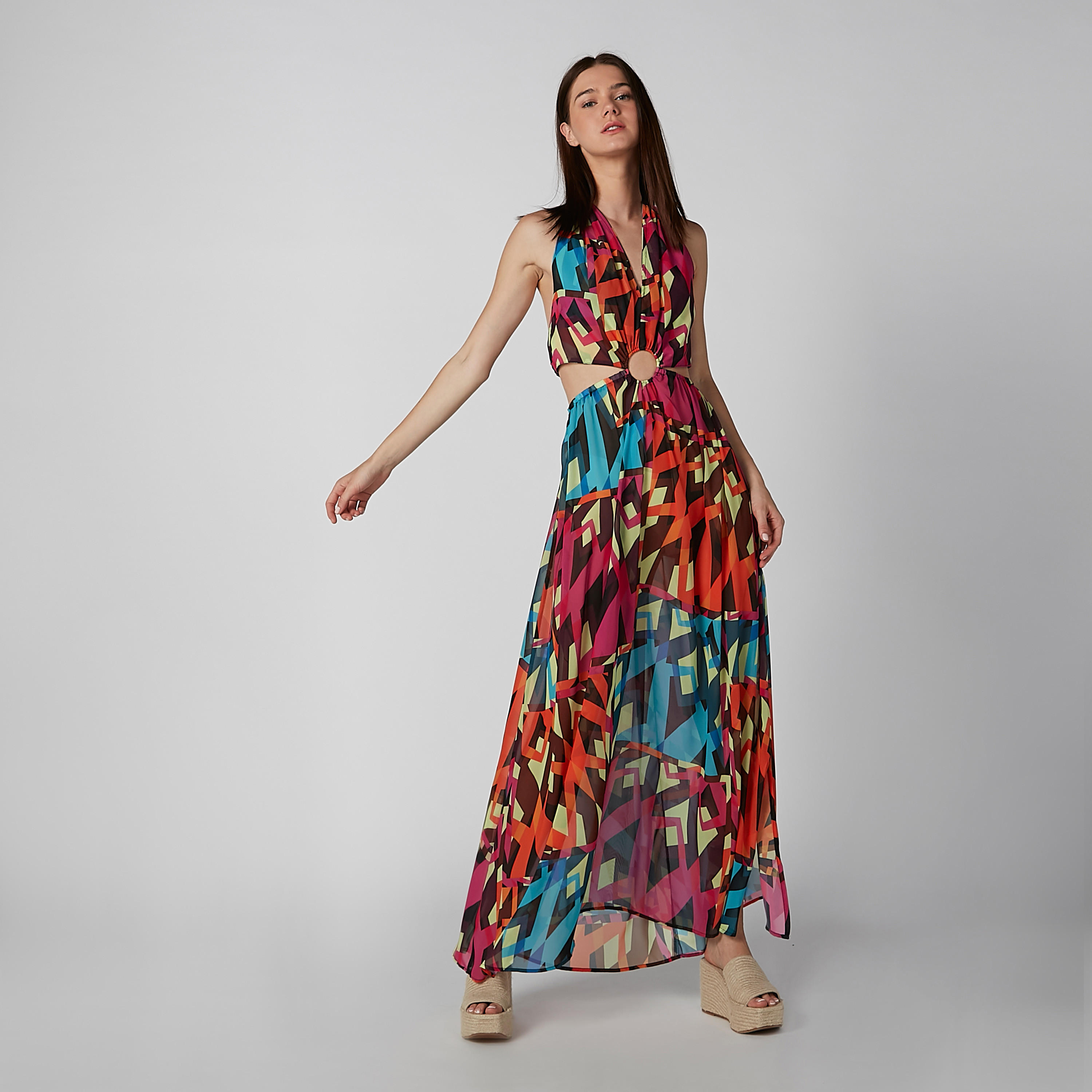 فستان إيه لاين طويل دون أكمام بأربطة وطبعات-women-clothing-dresses-image-4
