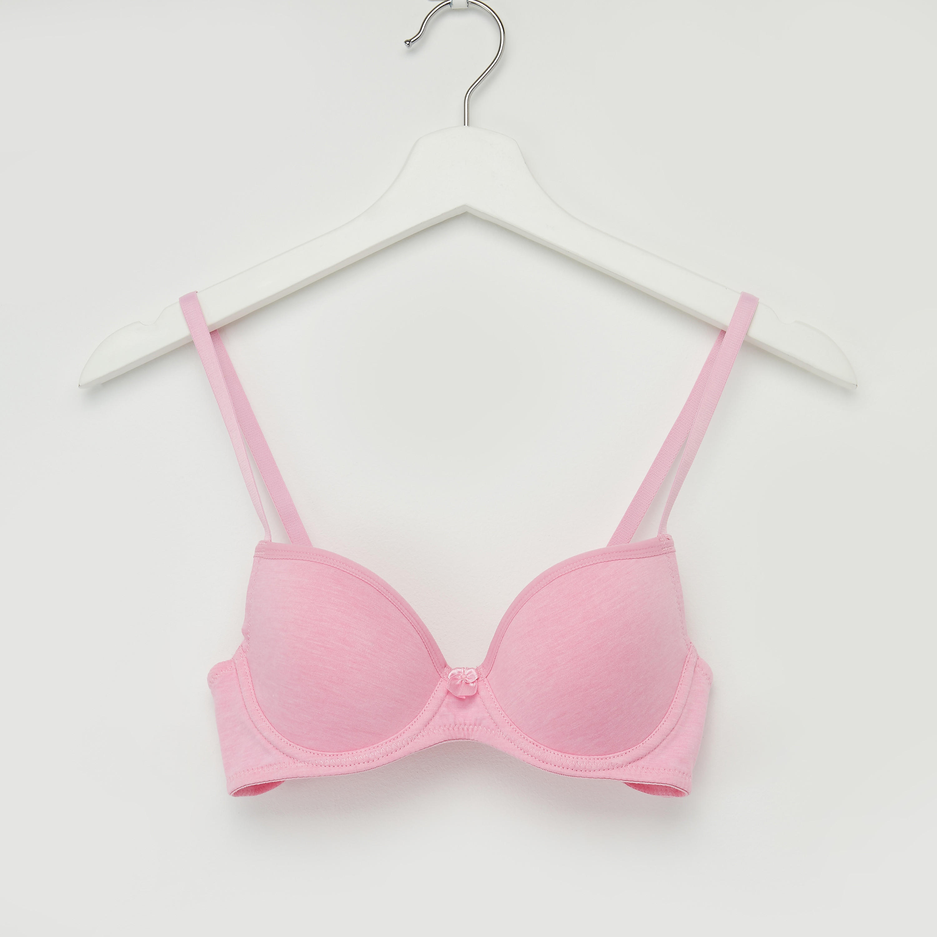 Plain Padded Plunge Bra with Hook and Eye Closure-women-clothing-lingerie-bras-image-1