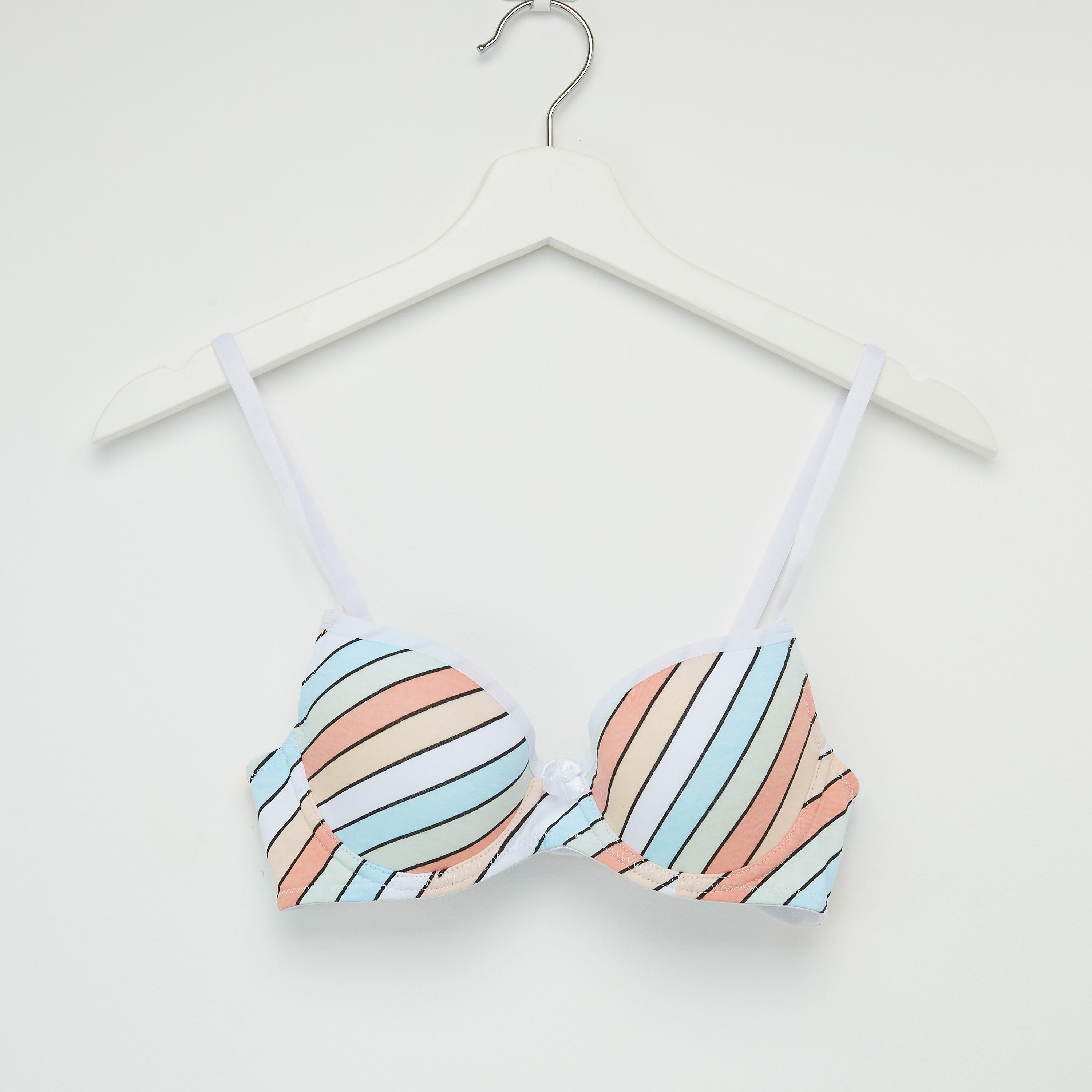 Striped Padded Plunge Bra with Hook and Eye Closure-women-clothing-lingerie-bras-image-1