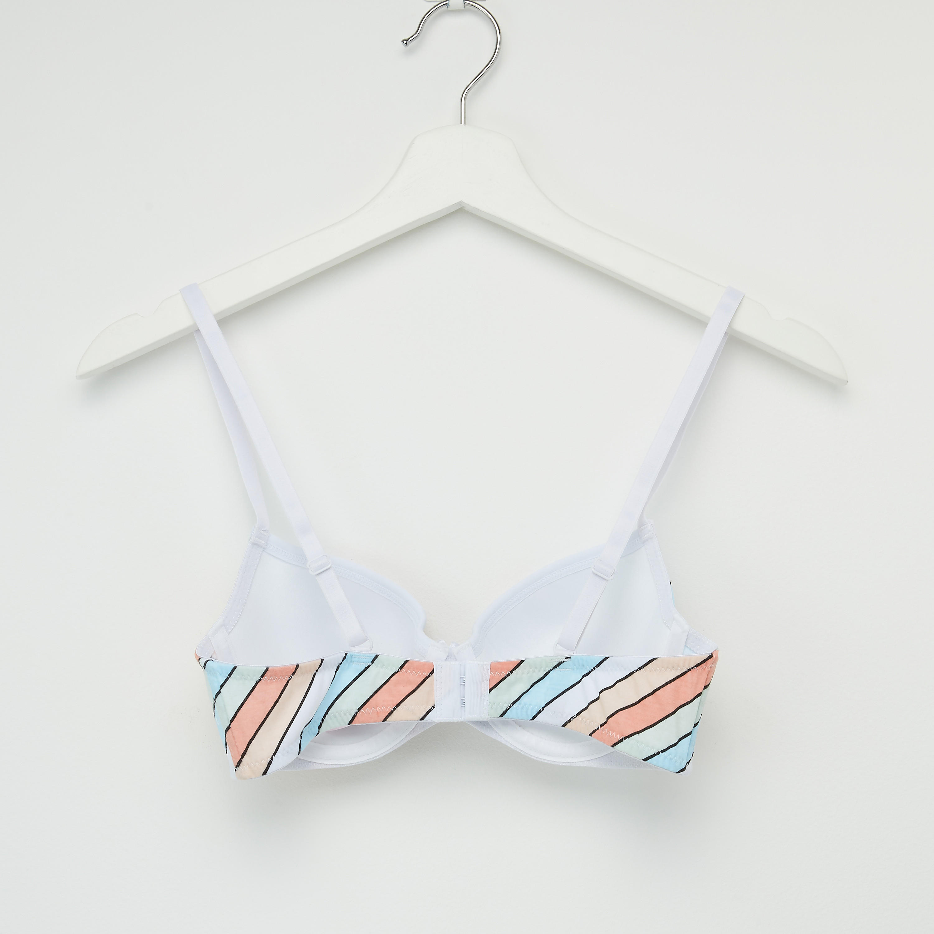 Striped Padded Plunge Bra with Hook and Eye Closure-women-clothing-lingerie-bras-image-2