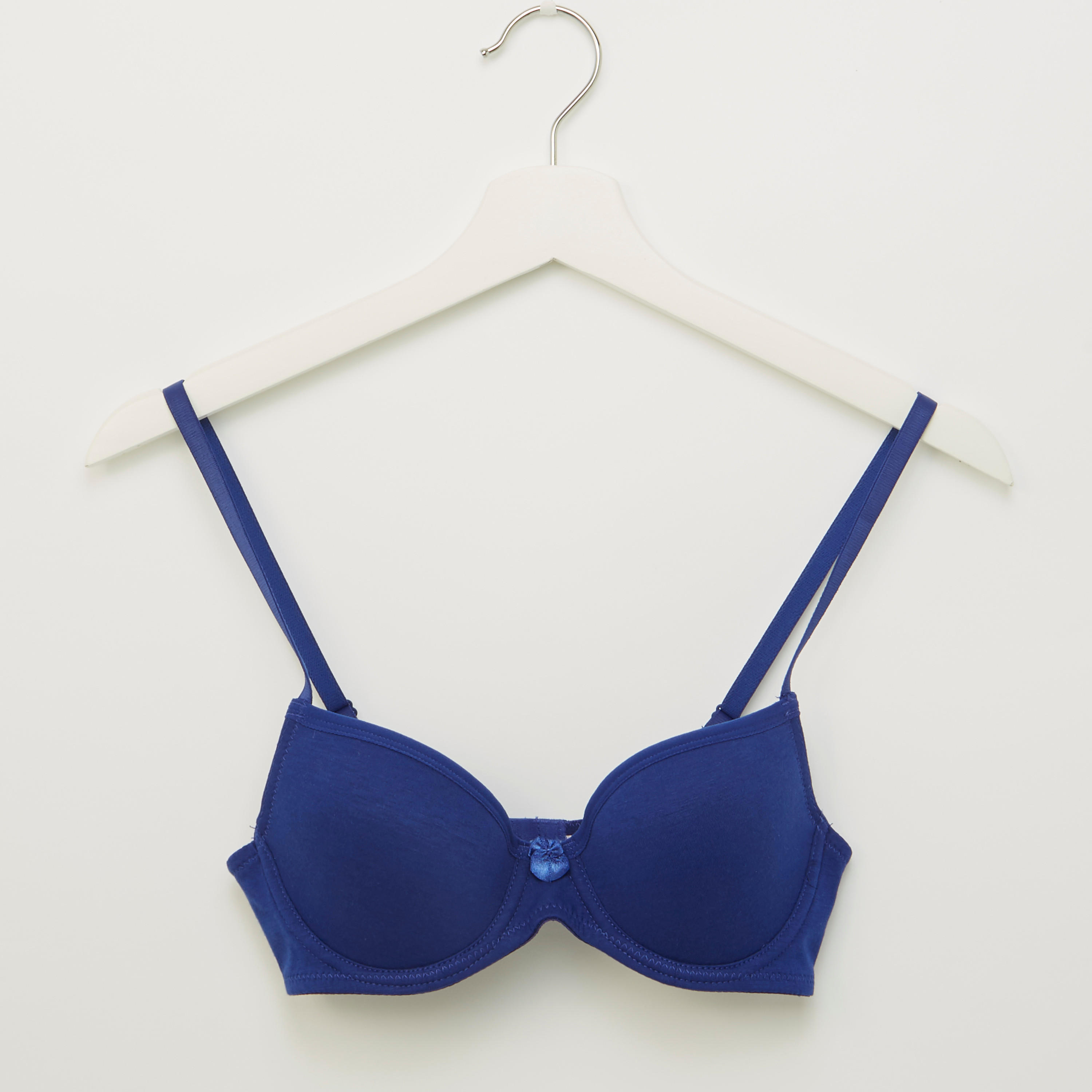 Plain Padded Plunge Bra with Hook and Eye Closure-women-clothing-lingerie-bras-image-1