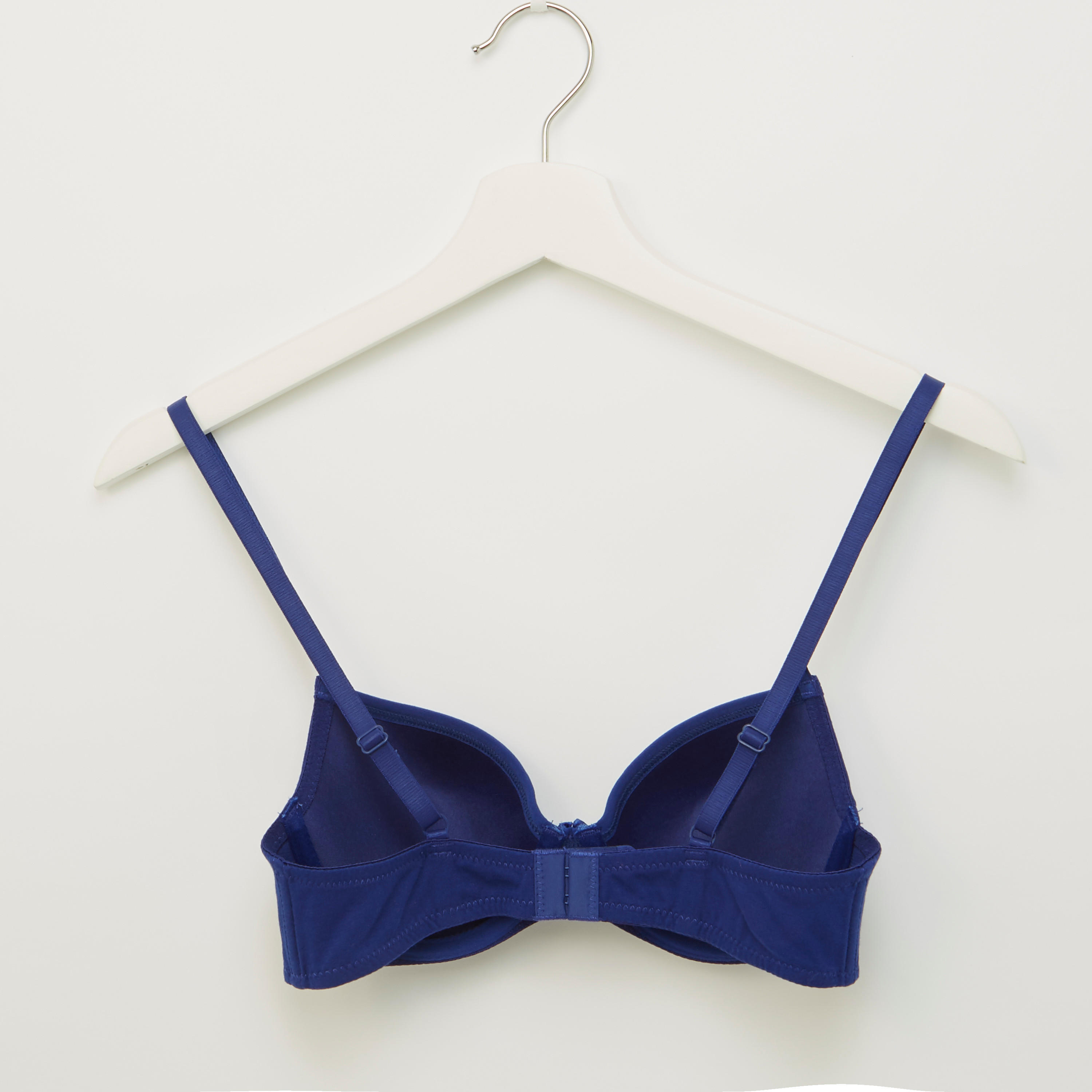 Plain Padded Plunge Bra with Hook and Eye Closure-women-clothing-lingerie-bras-image-2