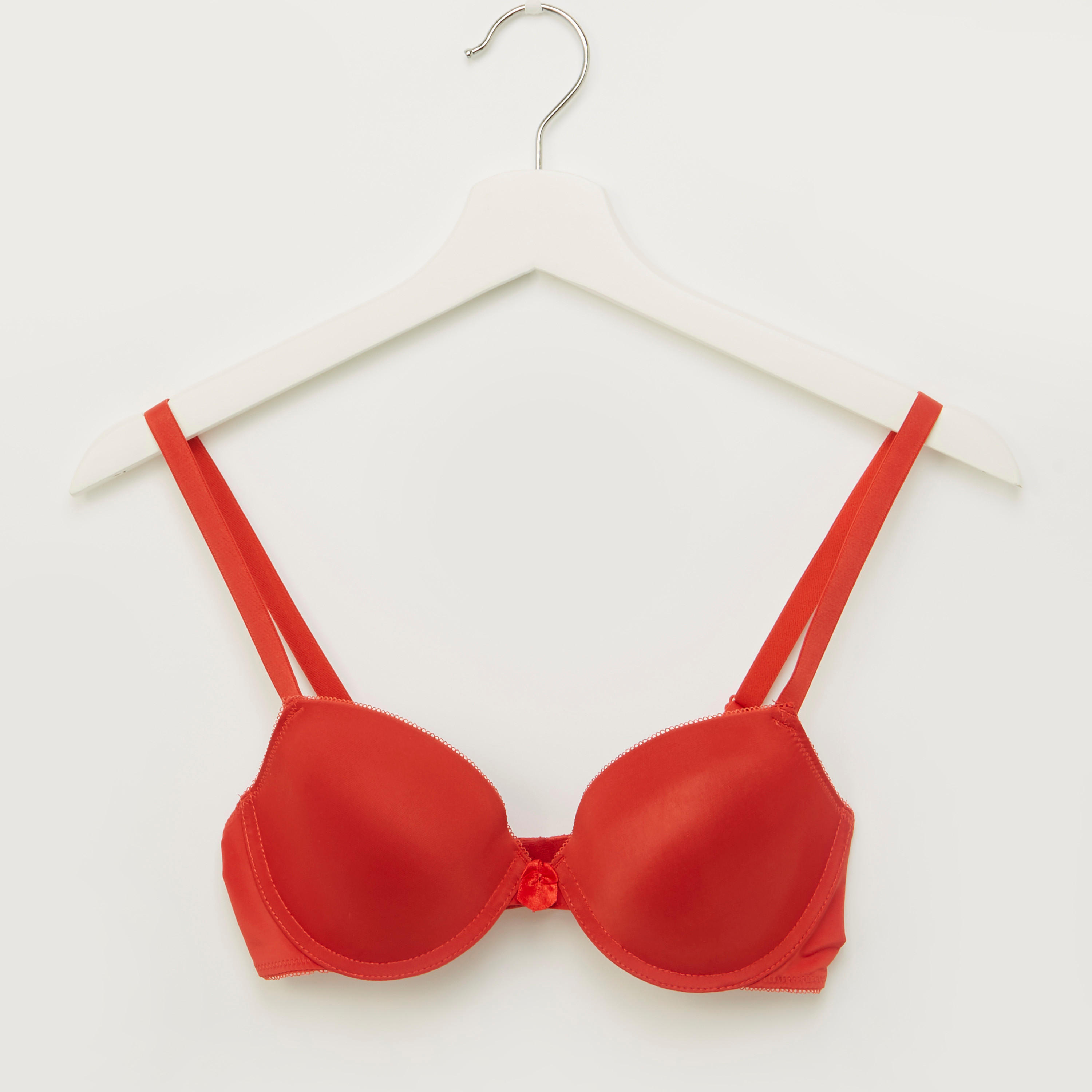 Plain Padded Plunge Bra with Hook and Eye Closure-women-clothing-lingerie-bras-image-1